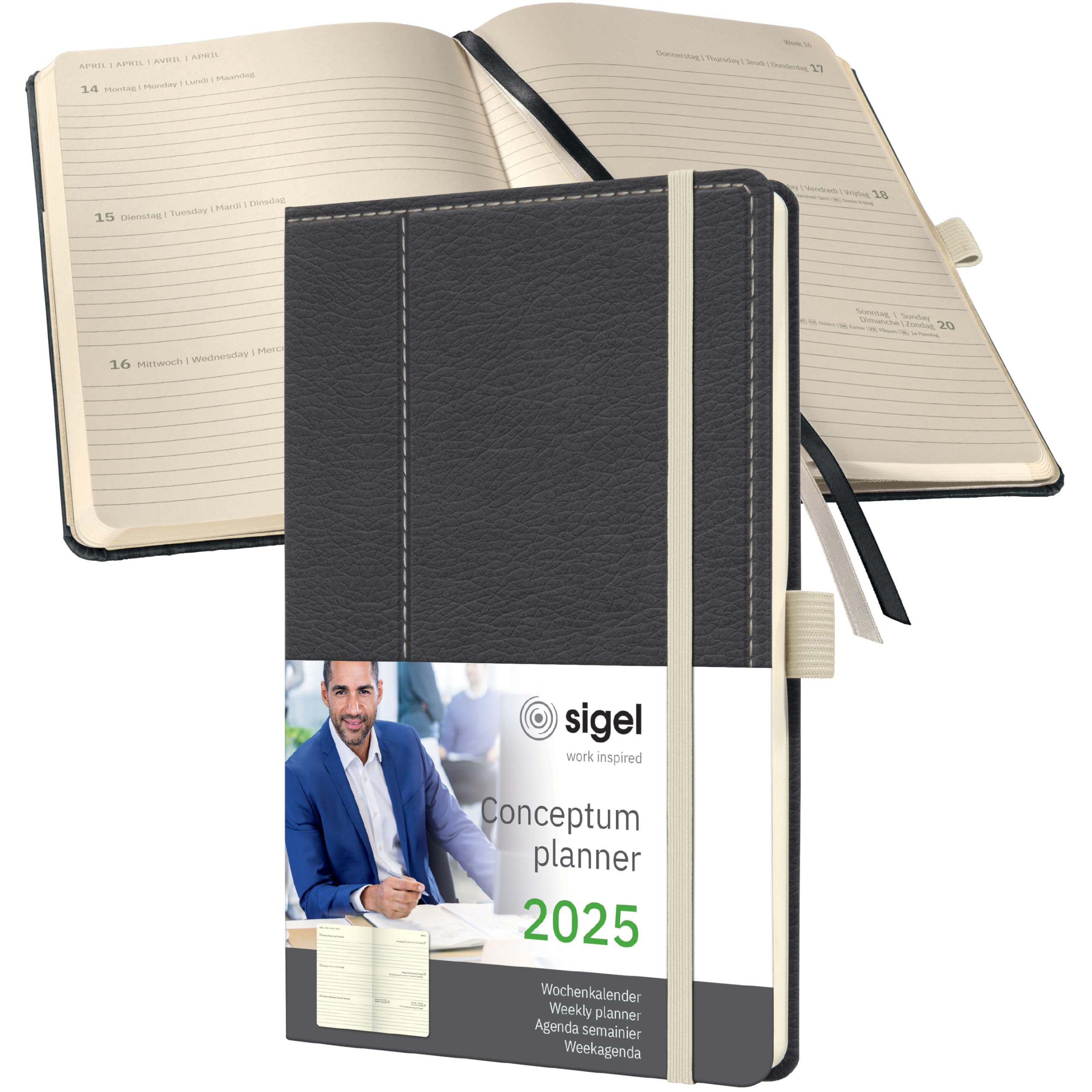 SIGEL C2557 Conceptum Weekly Planner 2025, Design Grey-White, 13,5 x 20,3 cm, hardcover, 192 Pages, Grey, White