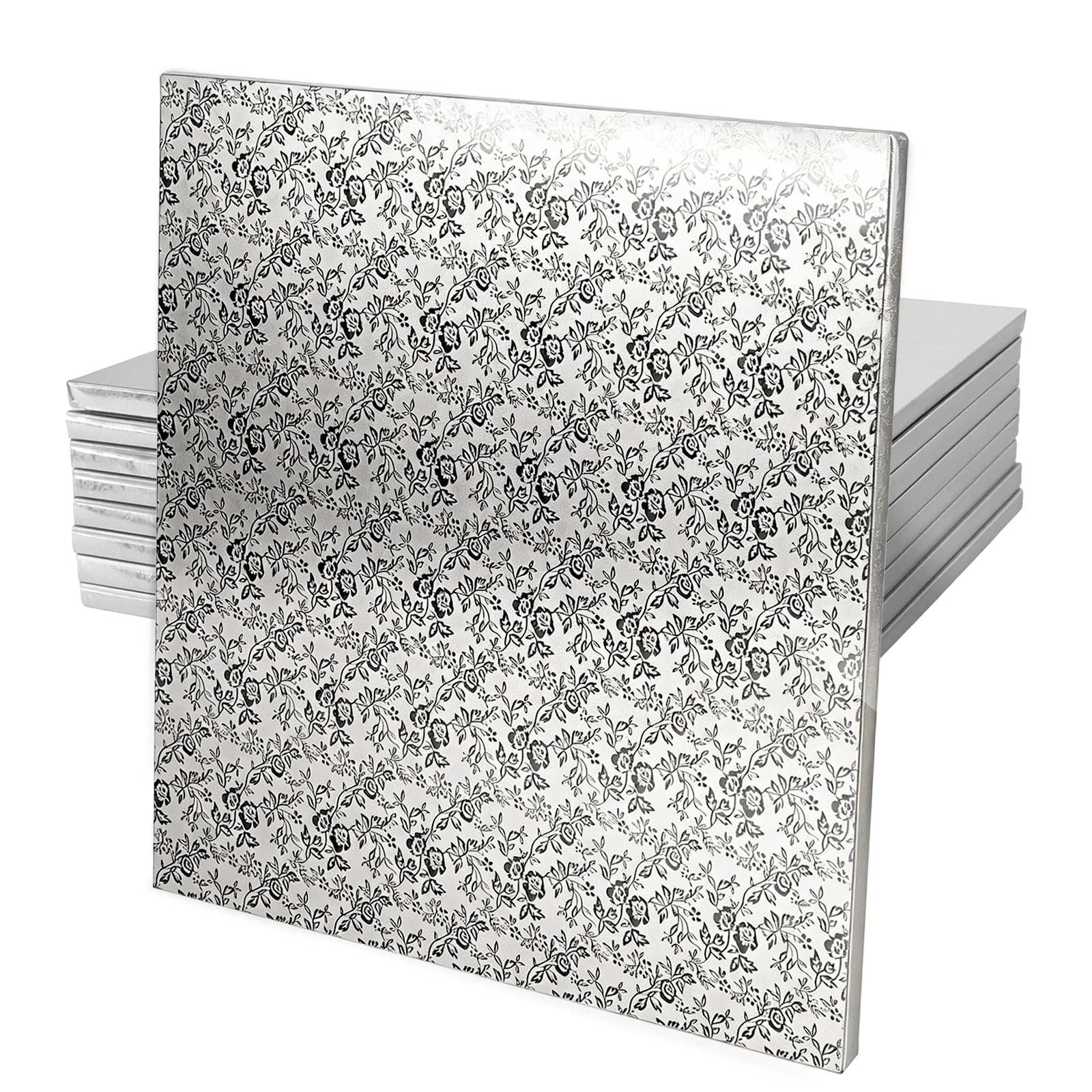 Planche à gâteau carrée 30x30 cm argentée lot de 8 supports 1,2 cm