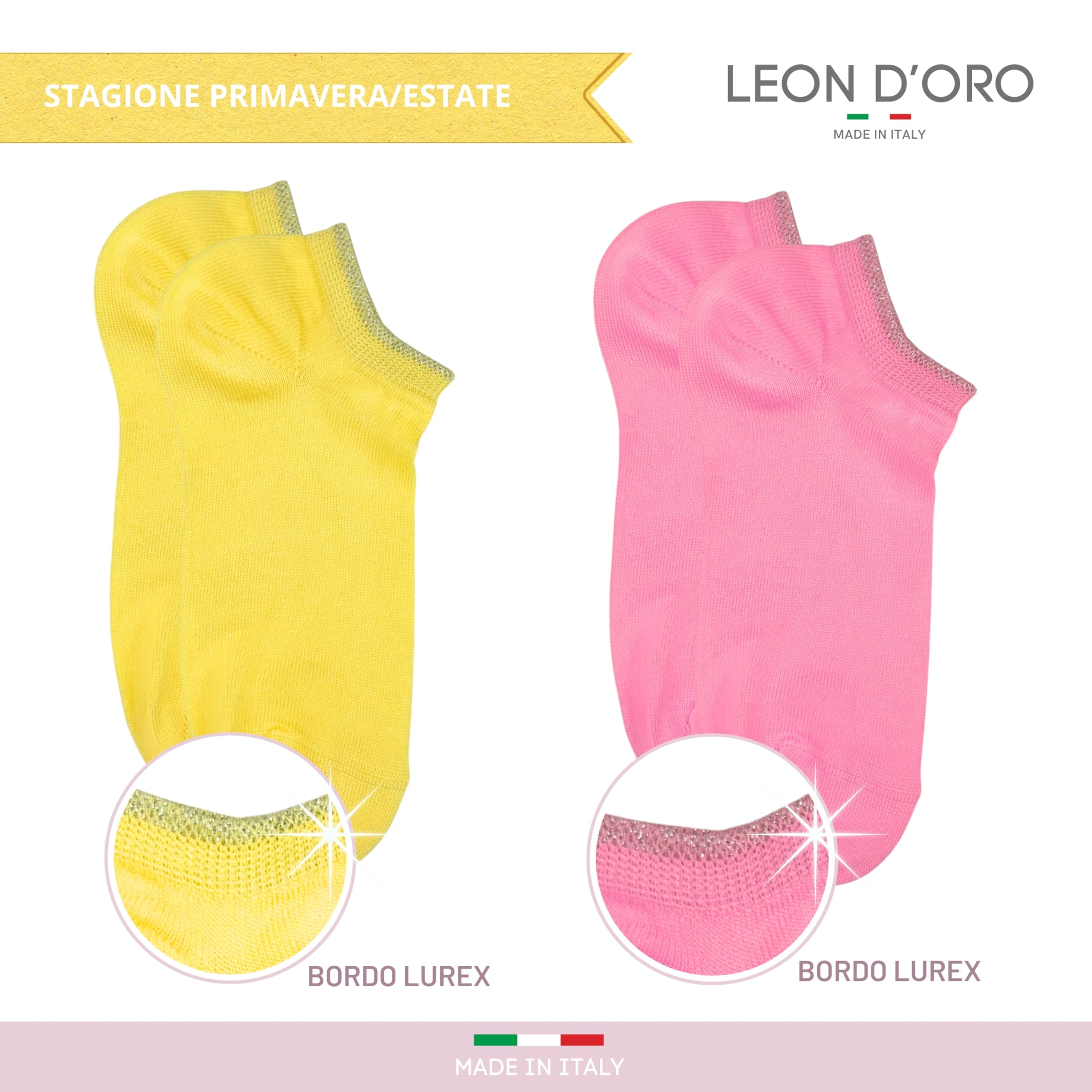 LEON D'ORO Calzini Bambina COTONE LEGGERO corto Calze Bimba FILO DI SCOZIA Sneaker Fantasmini Bambine Made in Italy