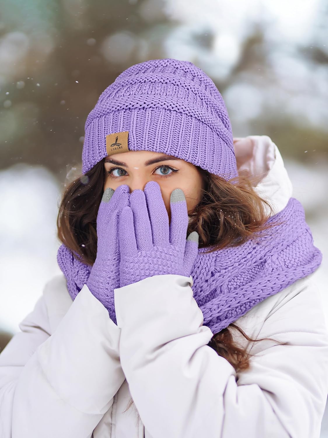 Winter Beanie Hat Scarf Gloves, Warm Fleece Knit Hats Touch Screen Gloves Neck Scarf Set Winter Gifts for Unisex Adult - Image 6