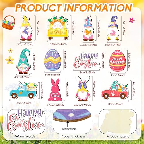 Miniatura 9 de 36 adornos de madera de Pascua con recortes de árbol de Pascua, huevos de madera, gnomo, conejo, zanahoria, cesta de zanahoria, adornos colgantes de
