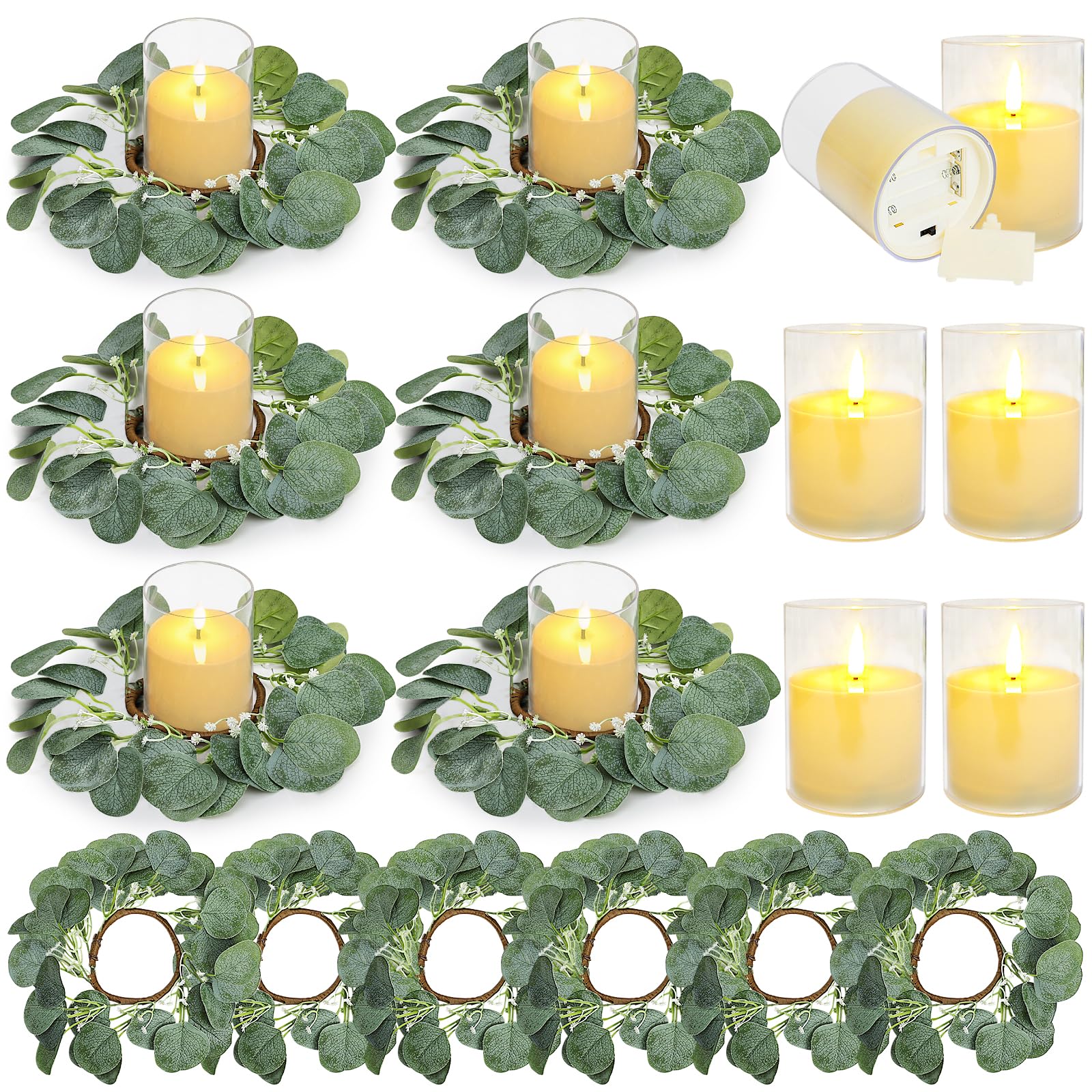 Tobilu Wedding Centerpieces 6 Sets Candle Rings with LED Flameless Candles