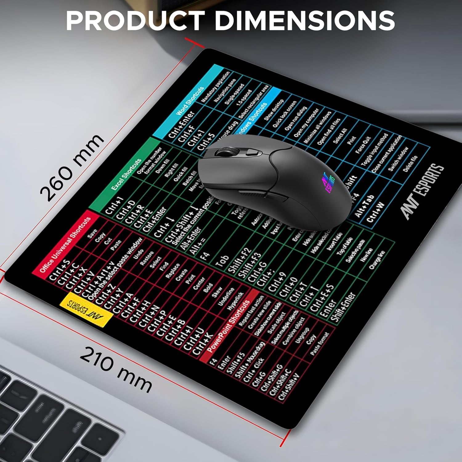 Ant Esports Lapi MousePad 260X210X3mm Anti-fray Stitching, Universal Shortcut Sheet Waterproof Surface & Non-Slip Rubber Base Stitched Edges Mouse Mat for Laptop,Compatible with Laser and Optical Mice 9 81yWNvqEl L. SL1500