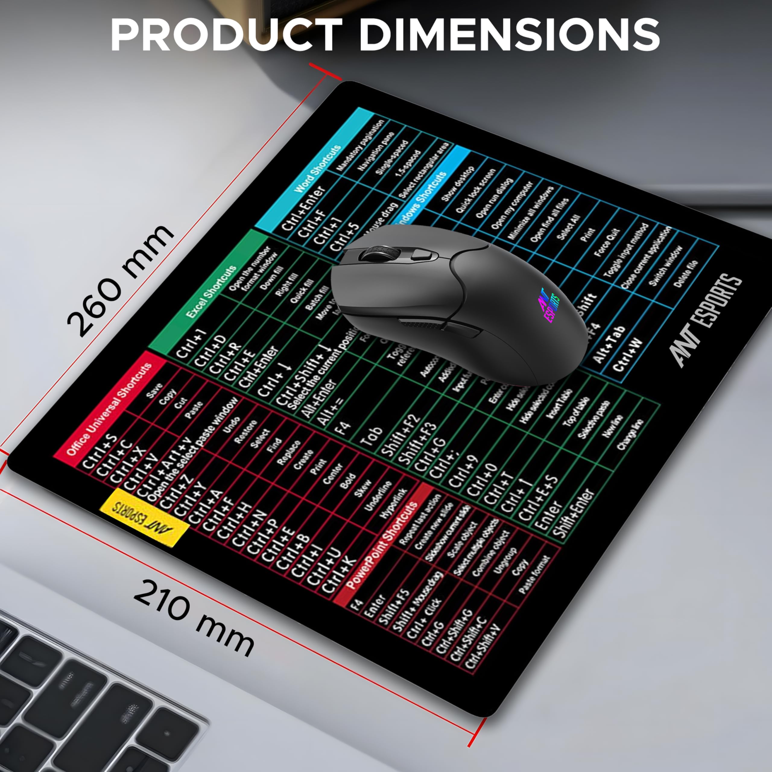 Ant Esports Lapi MousePad 260X210X3mm Anti-fray Stitching, Universal Shortcut Sheet Waterproof Surface & Non-Slip Rubber Base Stitched Edges Mouse Mat for Laptop,Compatible with Laser and Optical Mice — Amazon image 2