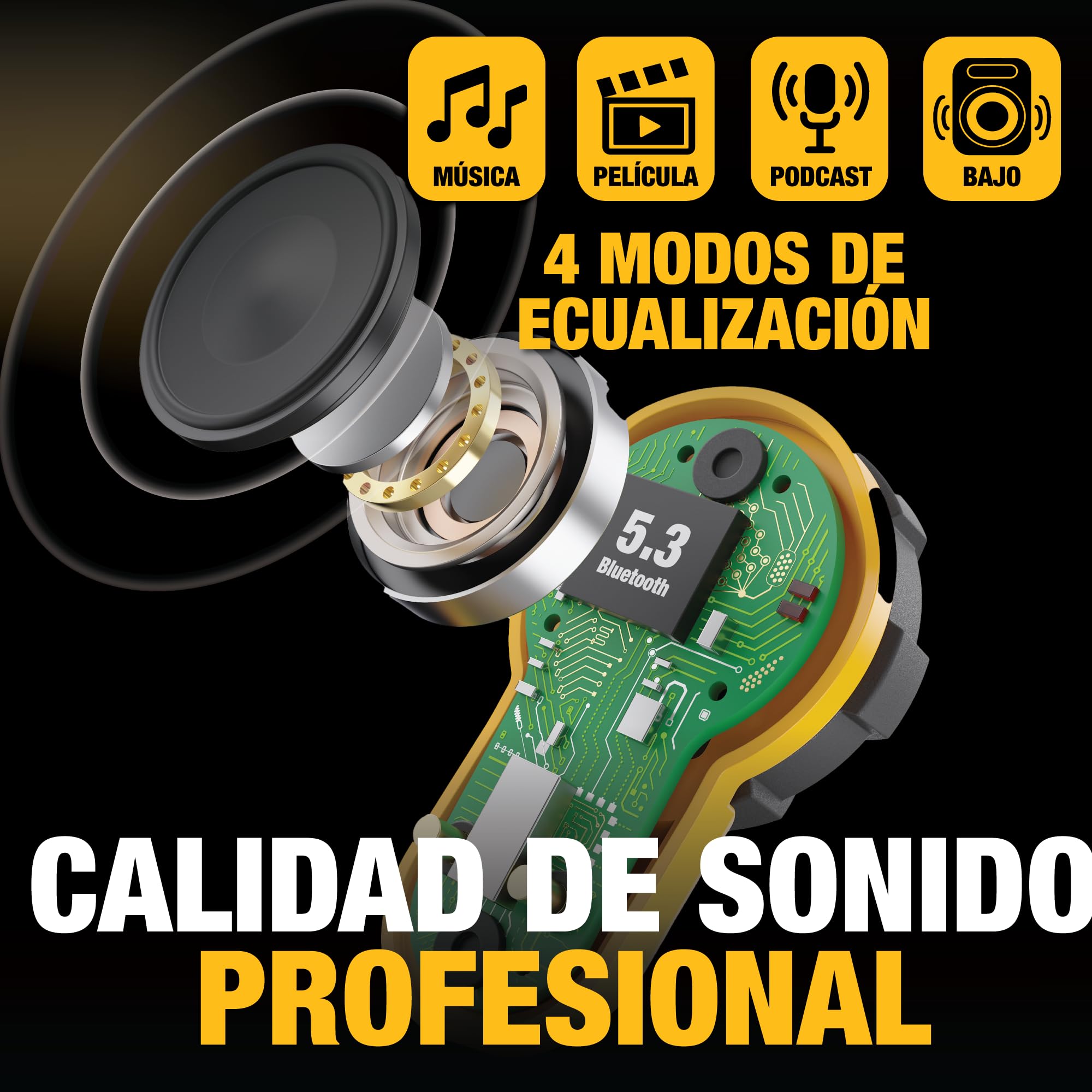 DEWALT Audífonos inalámbricos Jobsite Pro X2 ANC con Bluetooth para Trabajo Pesado, con cancelación Activa de Ruido, 10 h de autonomía (más de 40 h con Estuche), 4 Modos de ecualización, IP54