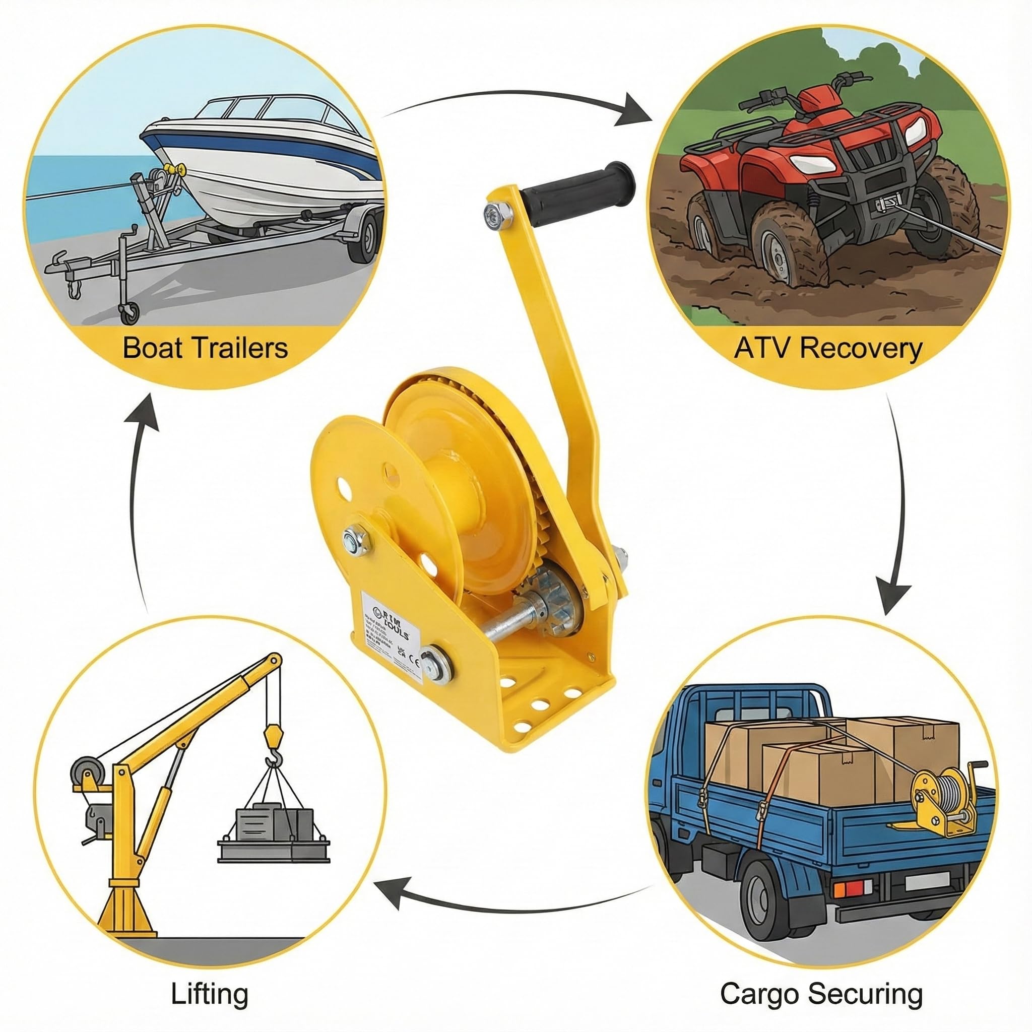 AIM Tools Handseilwinde 1200 lbs 545 kg Seilwinde Handwinde Manuelle Kurbelwinde mit automatischer Bremse, zum Ziehen und Heben von Autos, Booten und Lastwagen 325936