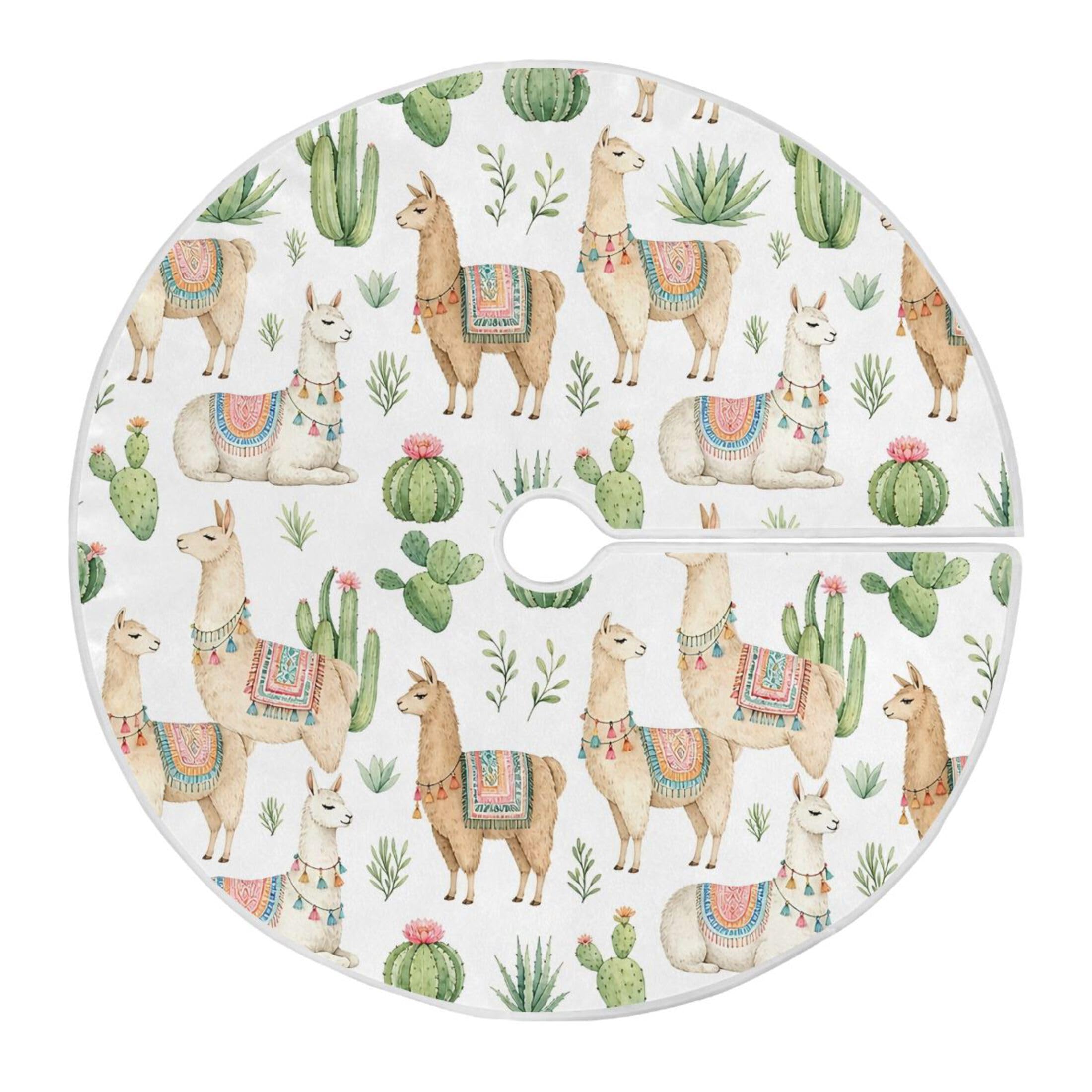 Fuauuyl Alpaca Christmas Tree Skirt 48 in Indoor Outdoor Tree Mat for Farmhouse Holiday Party Decoration