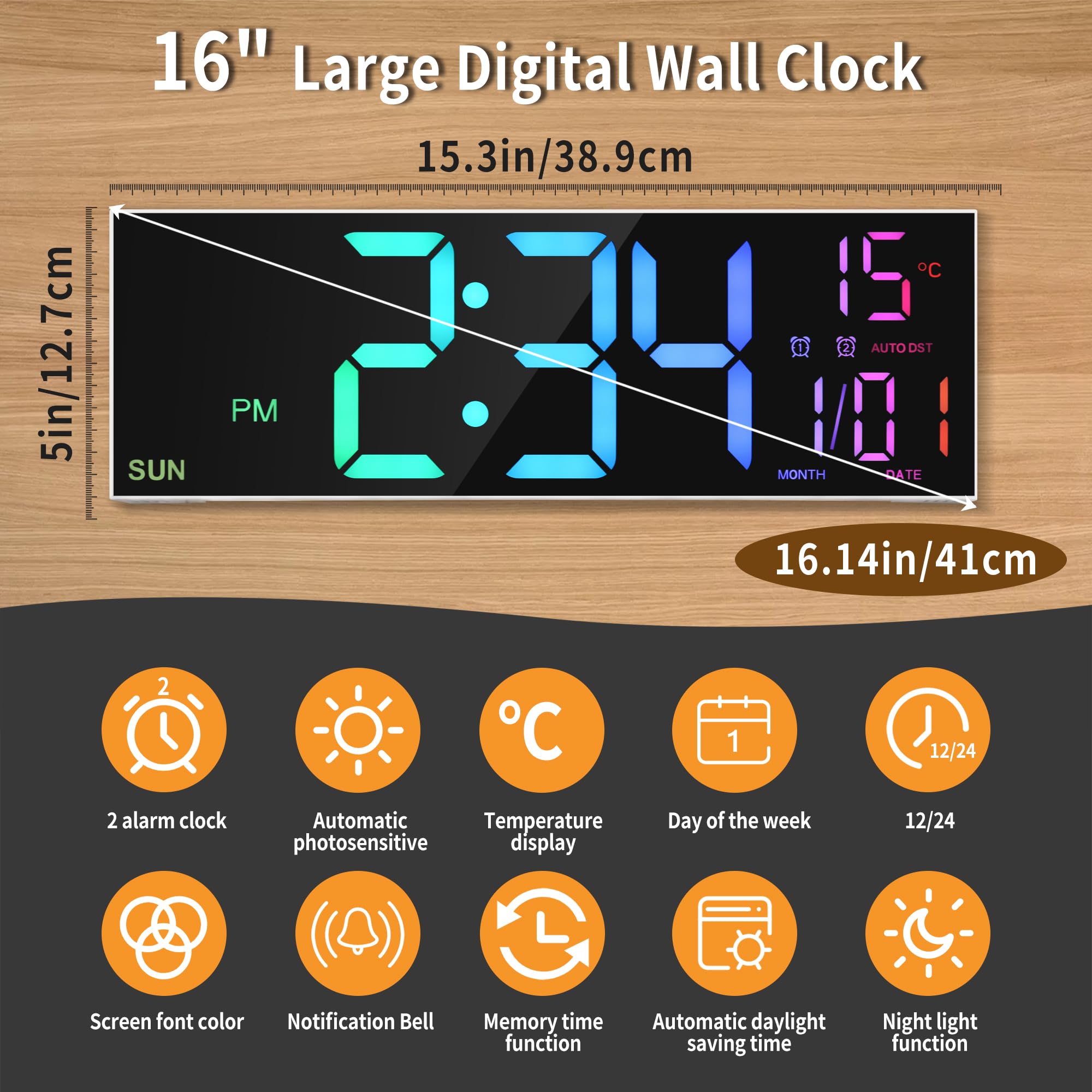 OROLOGIO DA PARETE Digitale a LED, Nero, Data e Temperatura, nuovo vedi foto 📷. EUR 24,99