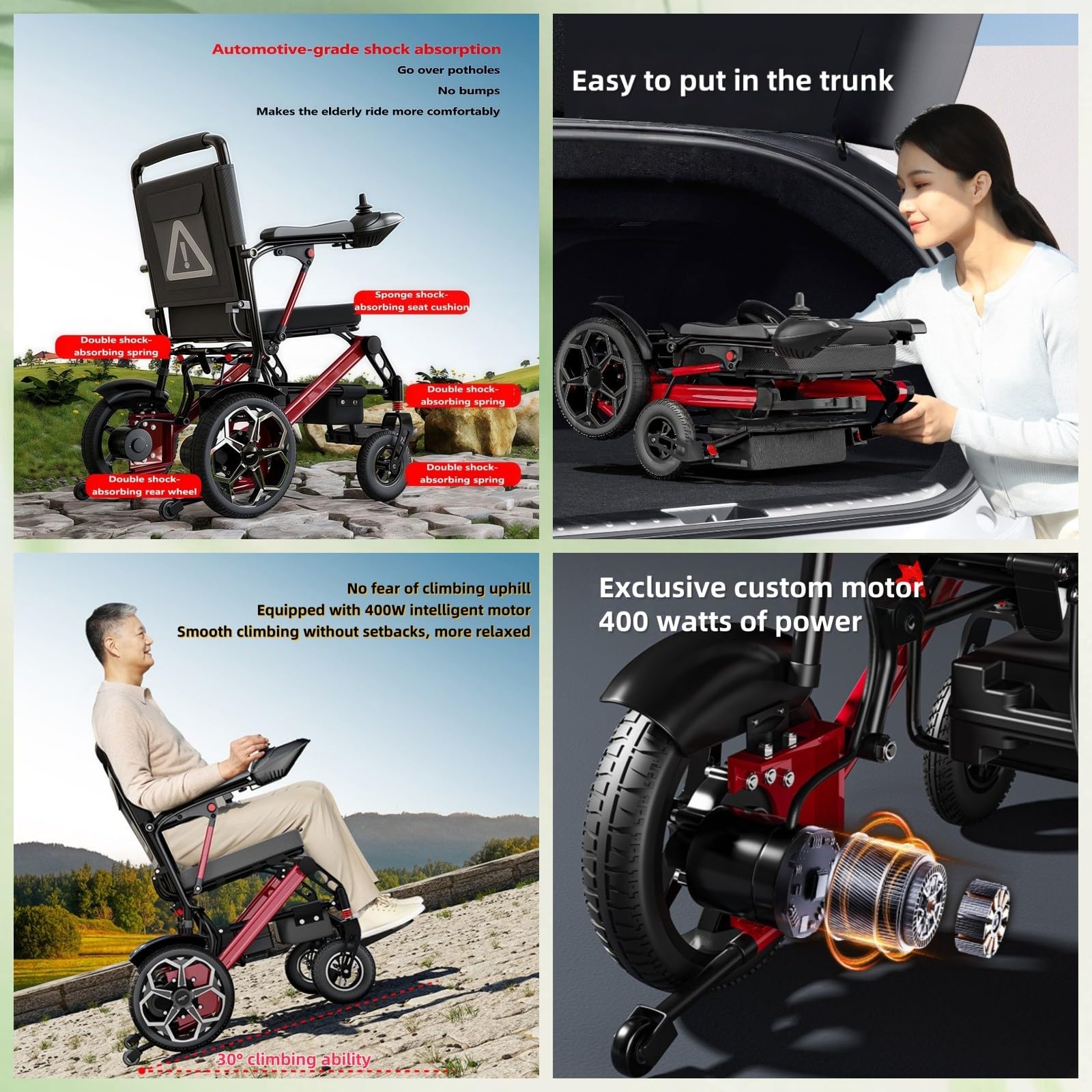Zmotoryzowane skutery mobilne dla seniorów, elektryczne wózki inwalidzkie dla dorosłych, silnik 400 W, ultralekki elektryczny wózek inwalidzki 23 kg do podróży i codziennego użytku.