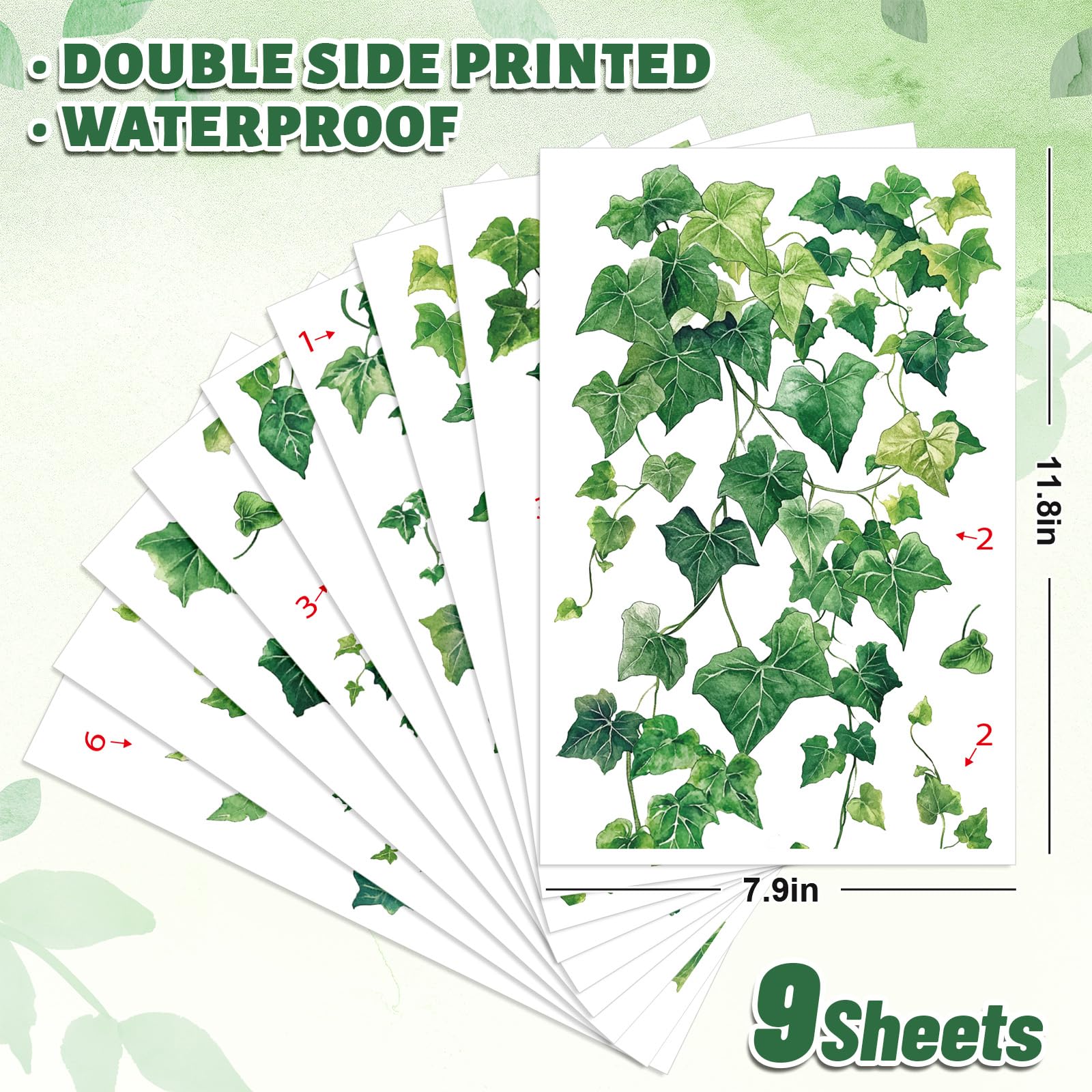 PLIGREAT 6 Sheets Green Leaves Window Stickers, Cute Animals Static Decals, Removable Clings For Home Living Room Bedroom Nursery Decor, Sliding Glass Doors Decorations