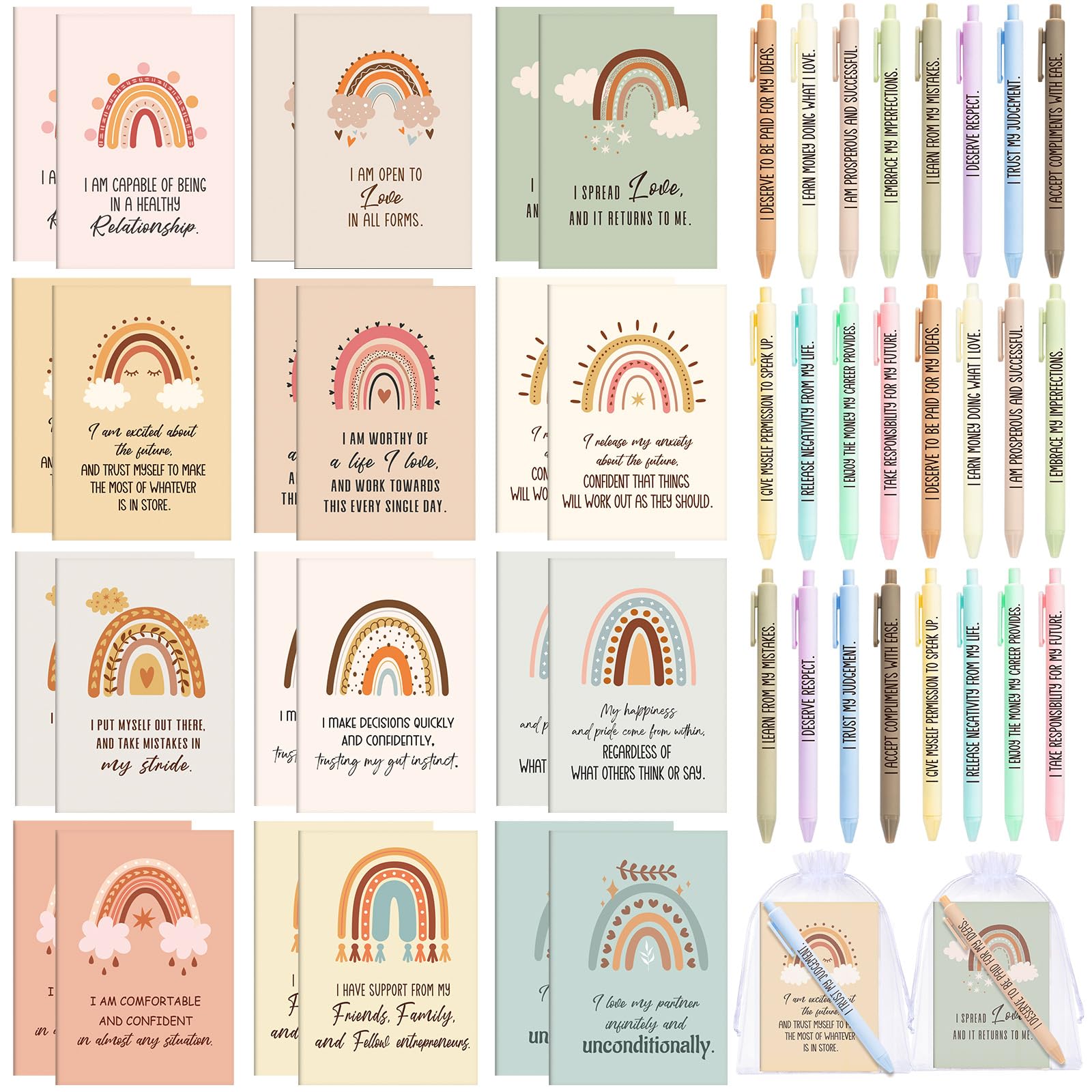 Mooliwe 24 Pcs Affirmation Notebooks Pens Bulk Gifts, Gratitude,Cute