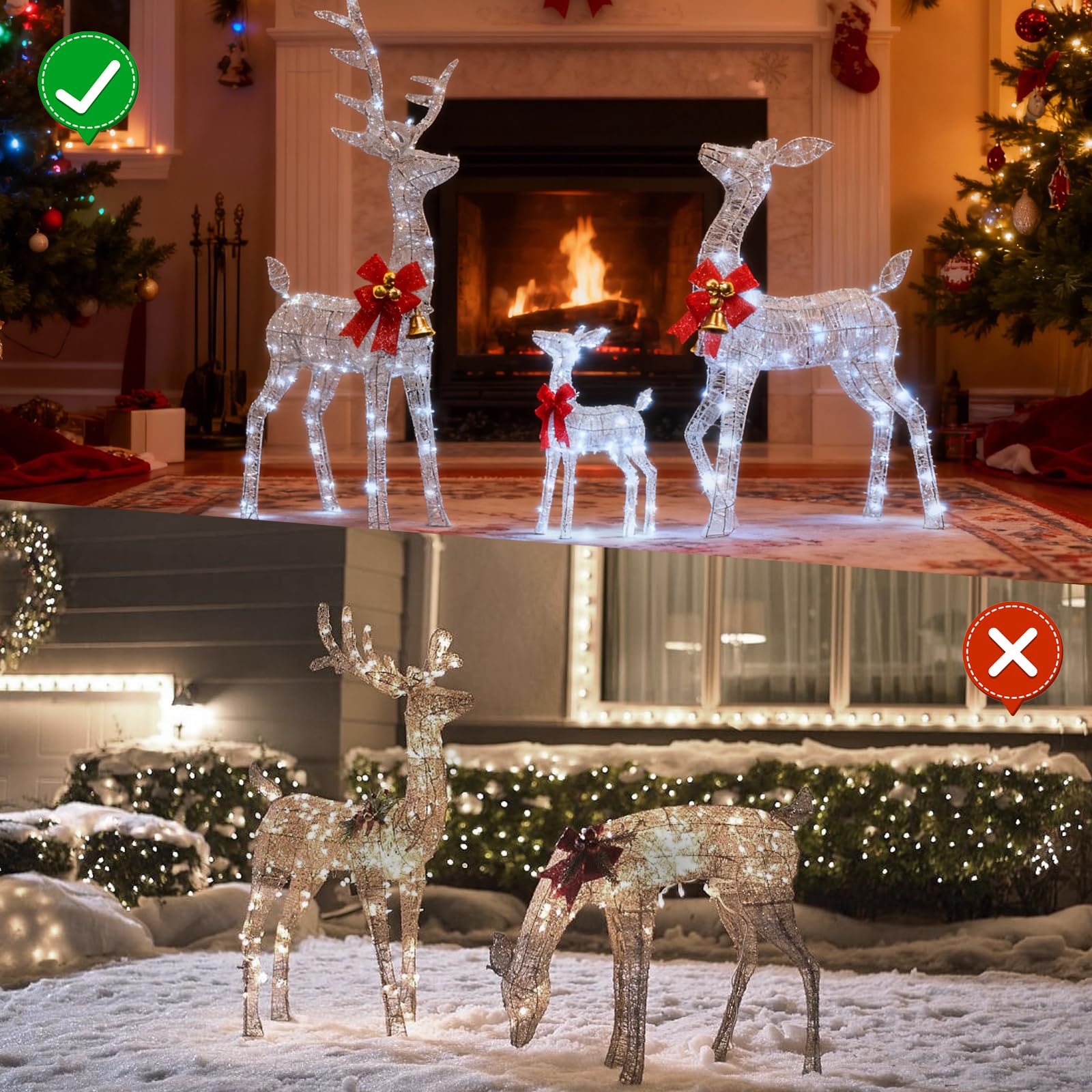 Decorazioni Natalizie da Esterno per Giardino: Famiglia di 3 Renne Luminose da Esterno, Telaio in Metallo Resistente e Impermeabile, Figure Natalizie LED XXL per Esterno Interno Giardino Balcone