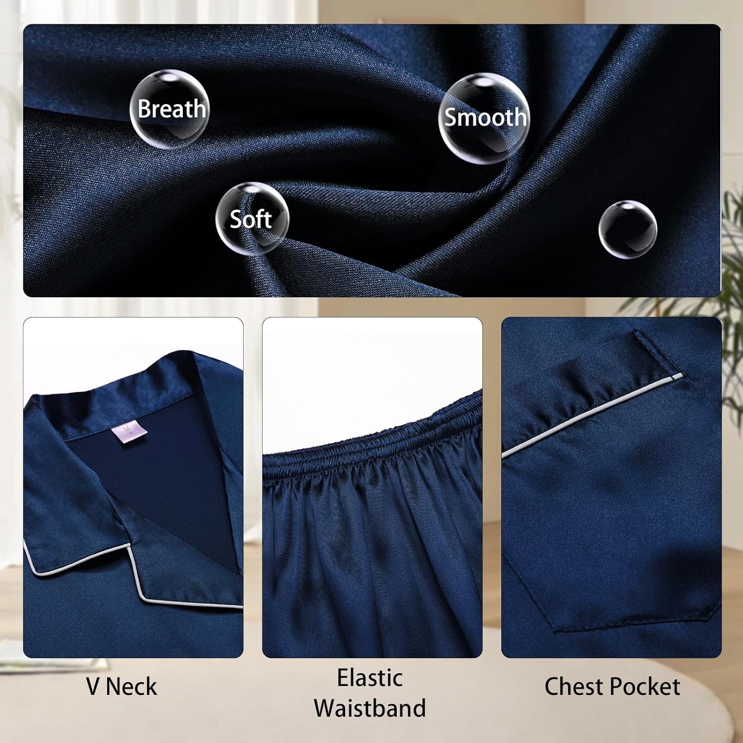 Silk Pajamas for Women Set Long Sleeve Satin Pj Set Two Piece Soft Sleepwear Classic Button Down Loungewear with Pockets - Image 4