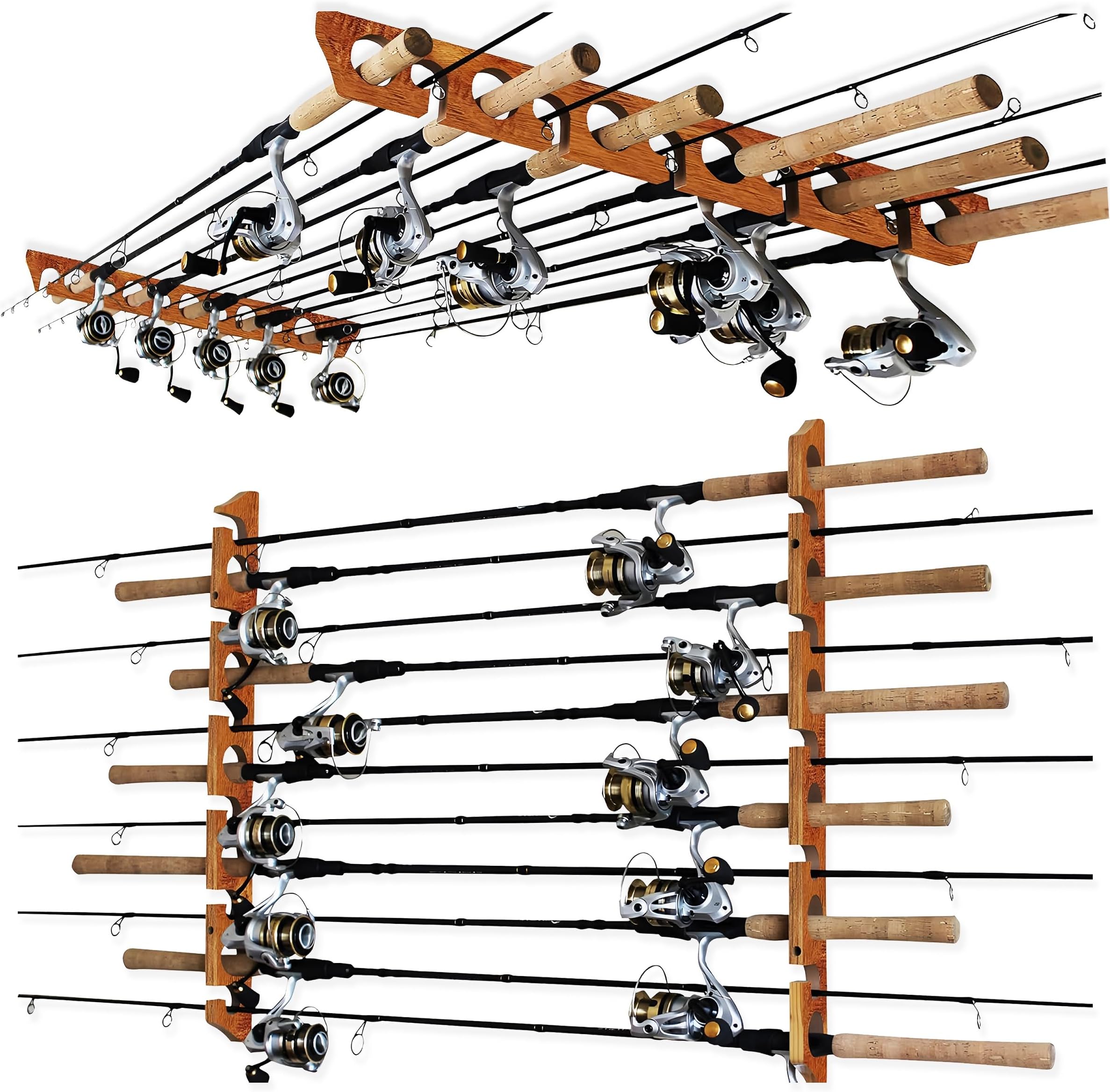 Rush Creek Creations 11-Rod Wall or Ceiling Fishing Rod Storage Rack, Vertical or Horizontal Fishing Rod Holder with 11 Rod Capacity