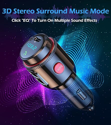 Miniatura 4 de LIHAN Adaptador de coche Bluetooth 5.4, transmisor FM AUX inalámbrico, USB C y QC3.0 carga rápida dual, encendedor de cigarrillos Radio Música,