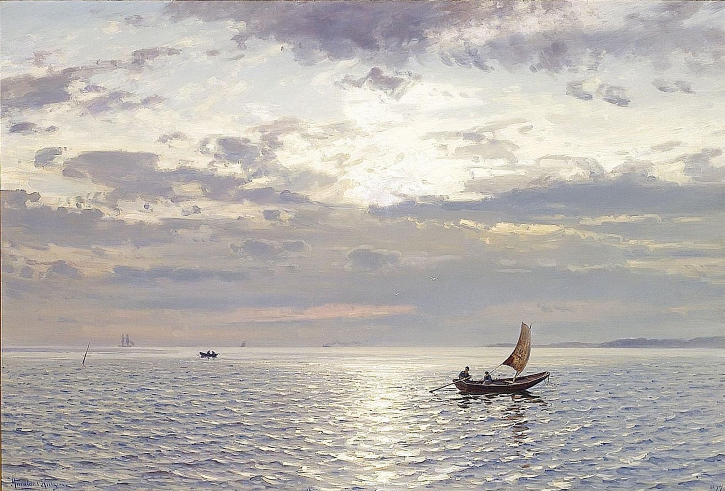 SERENDIPITP Vintage Picture Print on Canvas Wall Art Poster Evening Sea View From the Fjord Evening Seascape by Amaldus Artwork Print Poster for Wall Decor 60x90cm