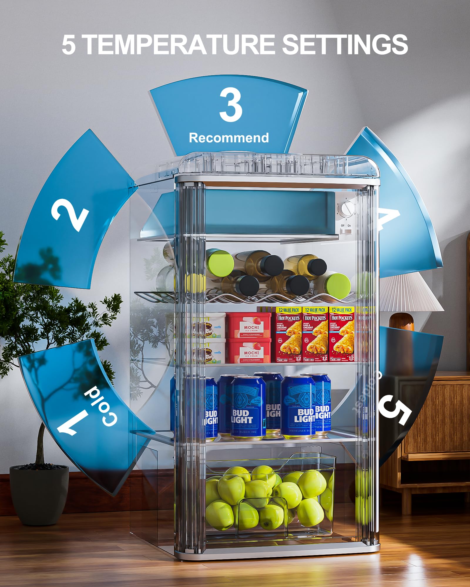 Nyzgax 3.4 Cu.Ft. Beverage Refrigerator And Cooler, 120 Can Mini Fridge With Freezer Small Drink Cooler With Glass Door For Soda Beer Or Wine For Office Or Bar With Adjustable Removable Shelving on Fridge.com - View 4