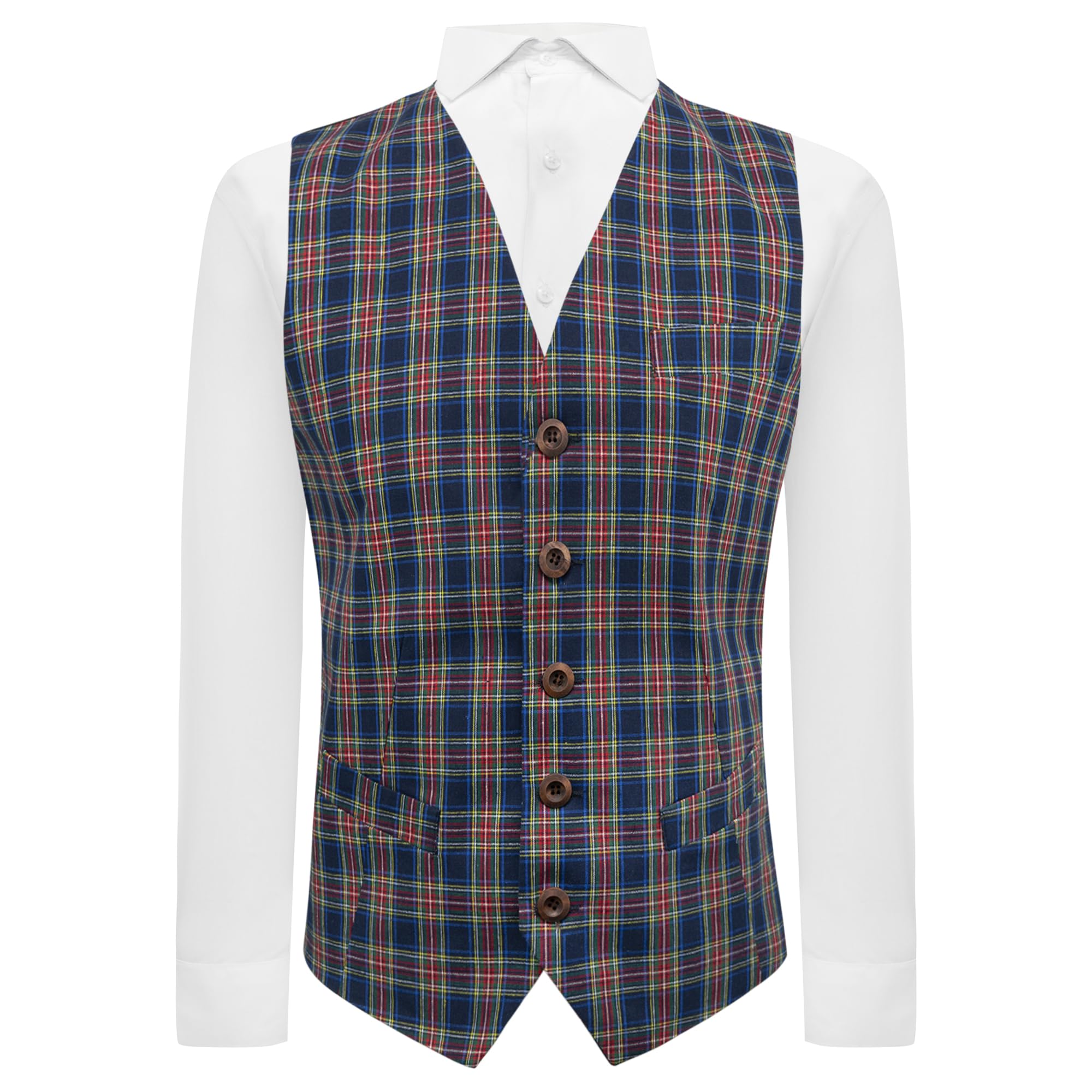 King & Priory Navy Blue Tartan Check Waistcoat (Small | 36in Chest)