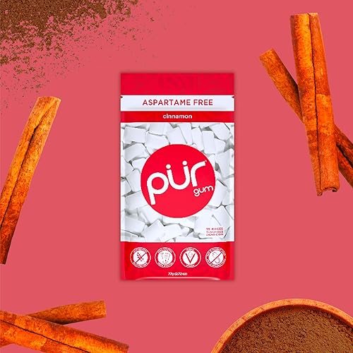 Miniatura 4 de PUR - Chicle de sabor canela elaborado con 100% xilitol, sin azúcar, aspartamo ni transgénicos, vegano, 55 chicles (paquete de 12 unidades)