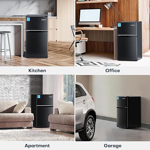 Miniatura 6 de Upstreman Mini refrigerador de 3.1 pies cúbicos con congelador, mini refrigerador de doble puerta, termostato ajustable, ahorro de energía, mini