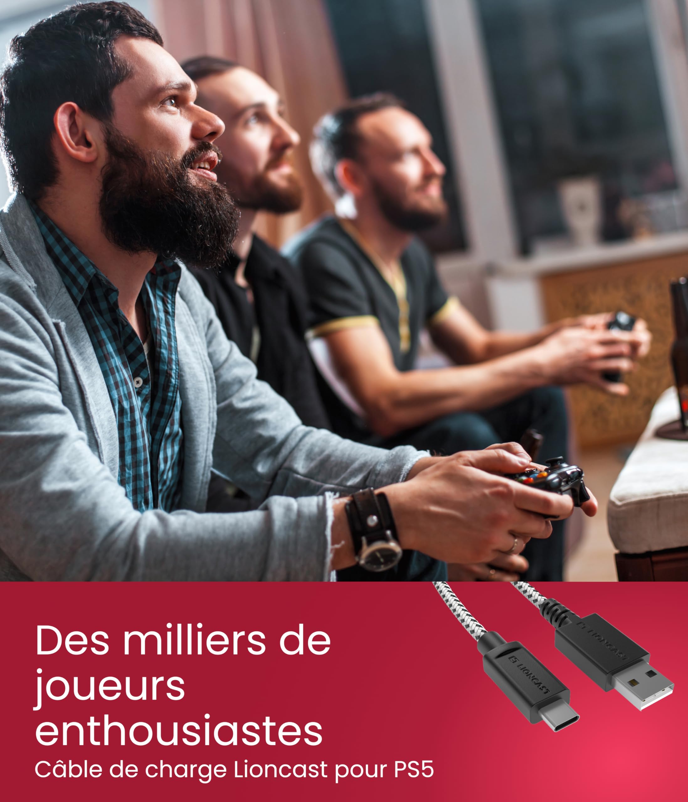 Lioncast® Câble USB-C (4m) - Câble de Charge pour Manette PS5 - Charge Rapide et Transfert Efficace - Câble USB Type-C Durable de 4m - Compatible avec Xbox One, iPhone 15, et Appareils USB-C