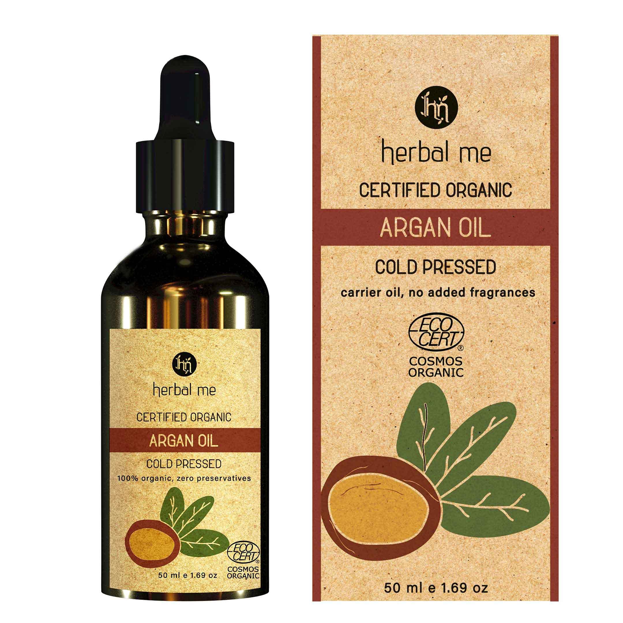 HM Herbal Me Certified Organic Cold Pressed Argan Oil 50ml | Best For Hair, Skin, Face Care & Stretch Marks
