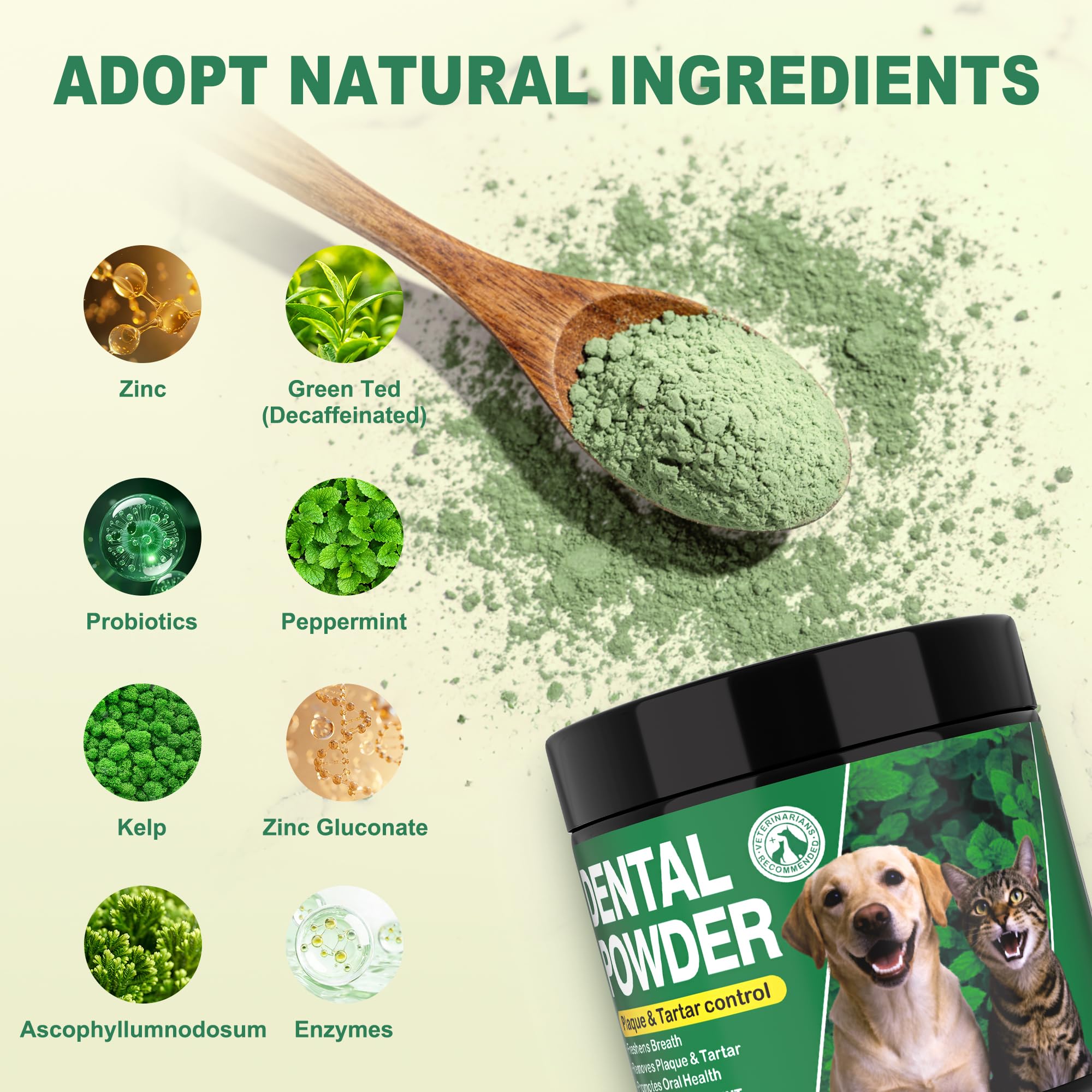 Pet Dental Powder for Dogs & Cats - Fresh Mint Breath Freshener & Teeth Cleaner - Plaque & Tartar Remover Food Topper - No Brushing Oral Care Support for Bad Breath Control (150g) - image 5