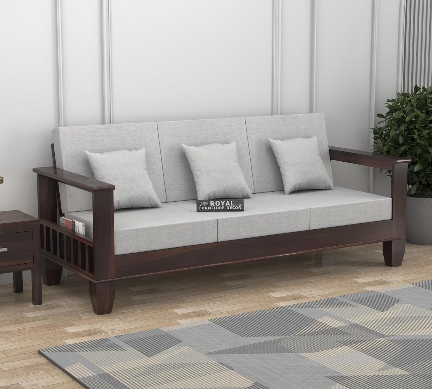 Royal Furniture Decor Sheesham Wooden 3 Seater Sofa for Living Room | Rosewood Cushion Sofa with Side Newspaper Holder for Home & Office | Lounge (Walnut, 3 Seater) Royal Furniture Decor Sheesham Wooden 3 Seater Sofa for Living Room | Rosewood Cushion Sofa with Side Newspaper Holder for Home & Office | Lounge (Walnut, 3 Seater)