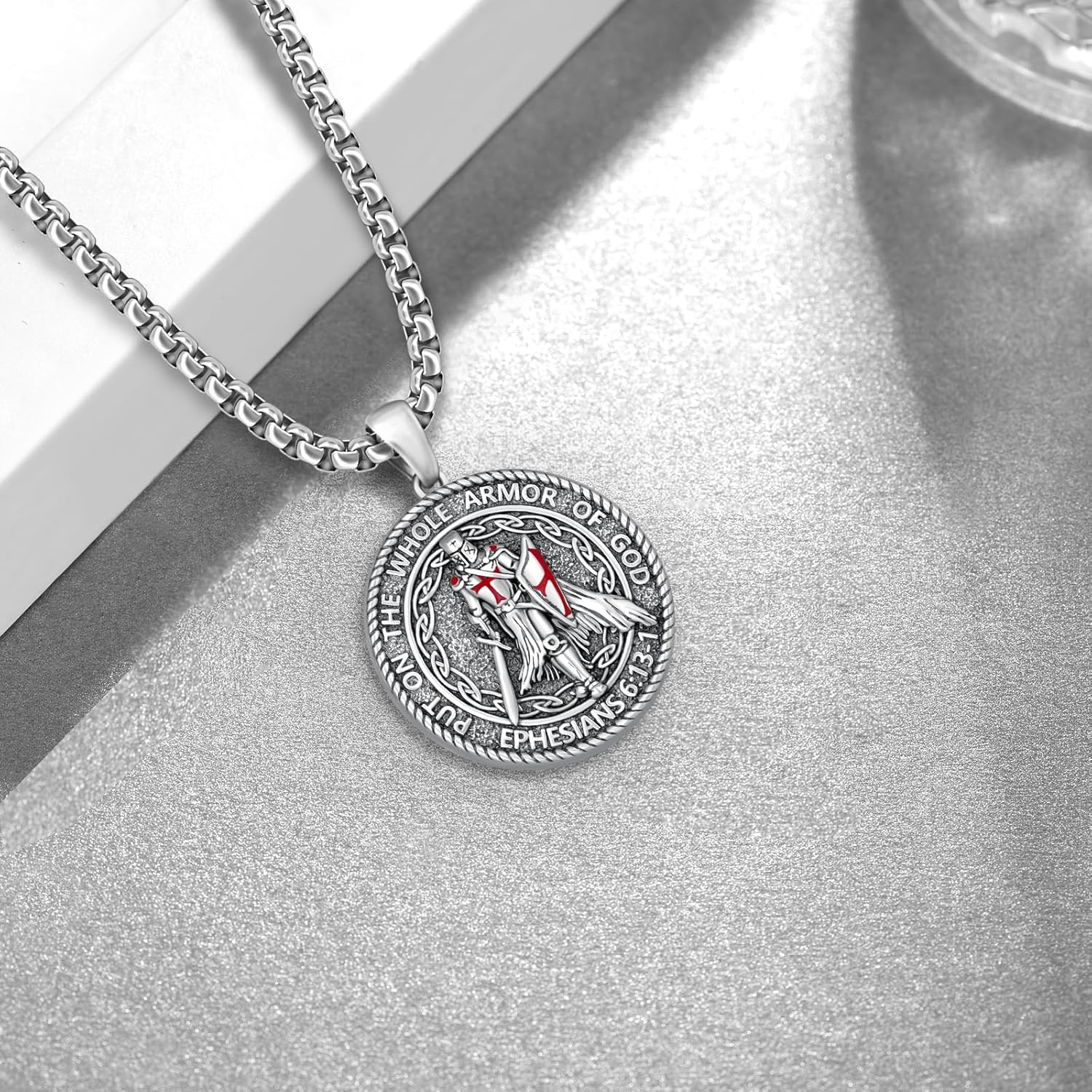 Knights Templar Necklace Mens 925 Sterling Silver Armor Of God Pendant Templar Knight Cross Amulet Necklaces Jewelry for Men - Image 3
