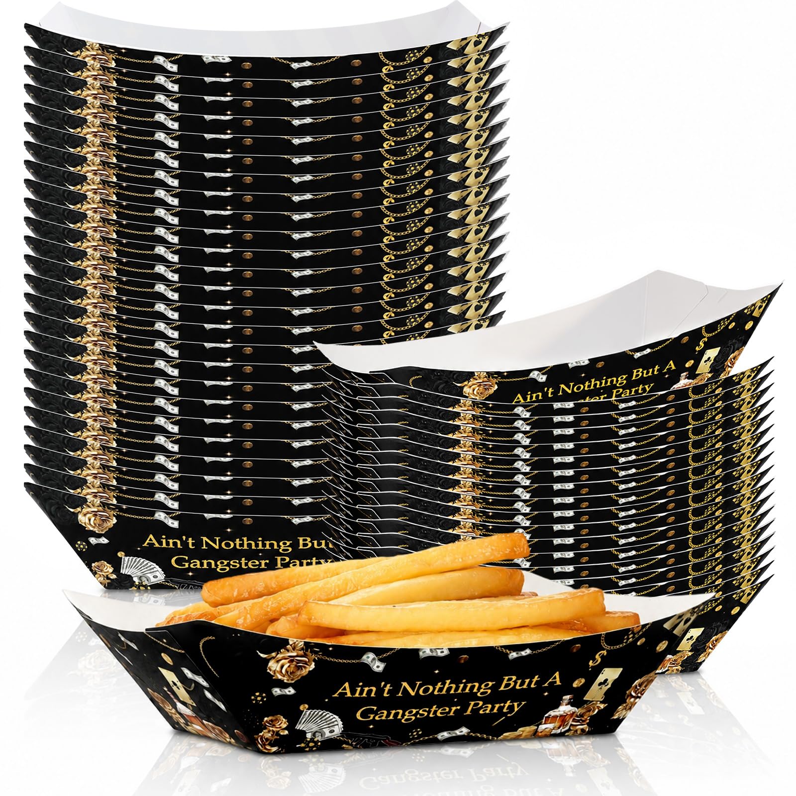 60Pcs Black Gold Hip Hop Gangsta Party Supplies Paper Food Trays Bulk