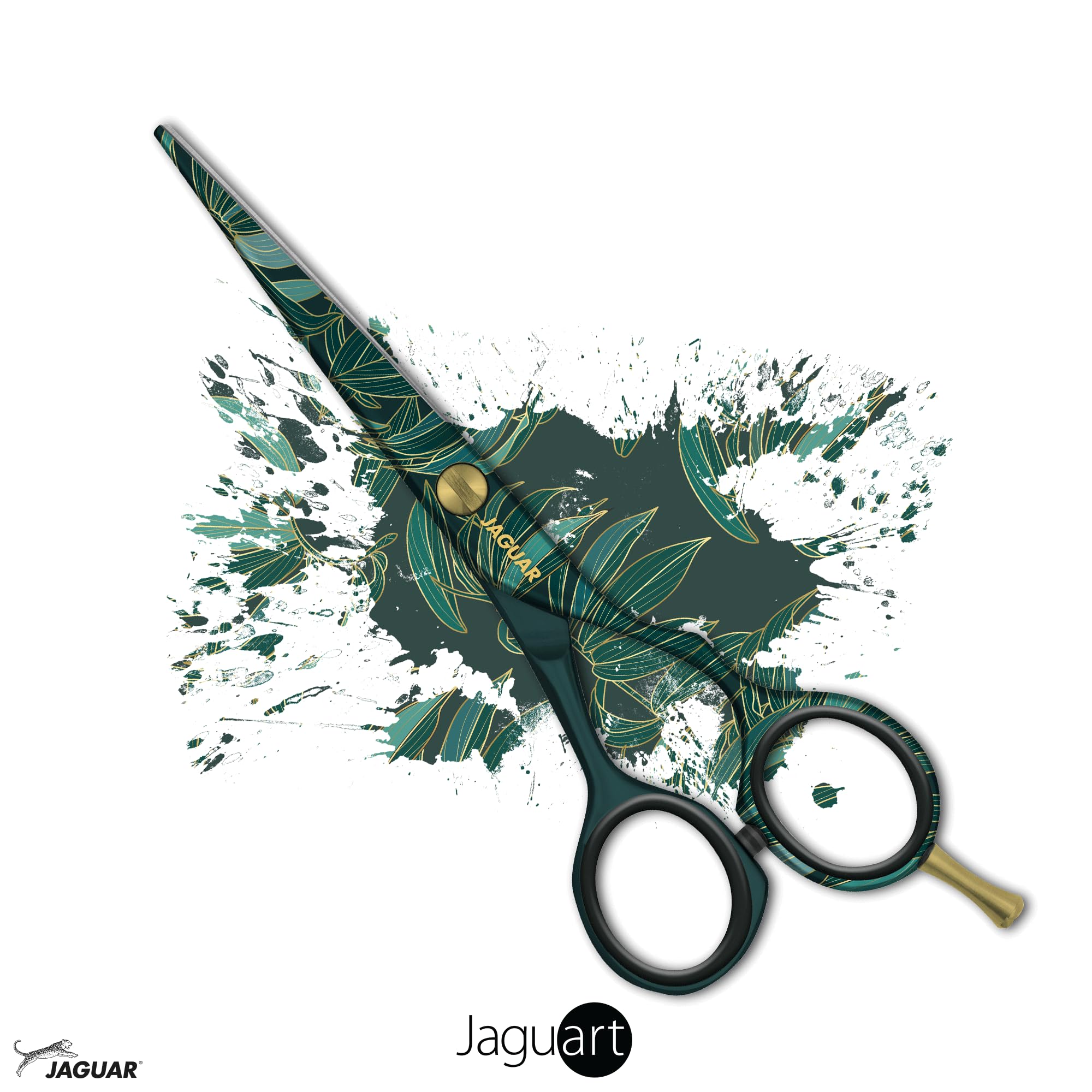 JAGUAR Ciseaux à cheveux JaguART EXOTIC ISLAND 5.5" | Ciseaux de coiffeur en design offset | Revêtement high-tech anti-allergénique et résistant en qualité photo | Fabriqués en Allemagne