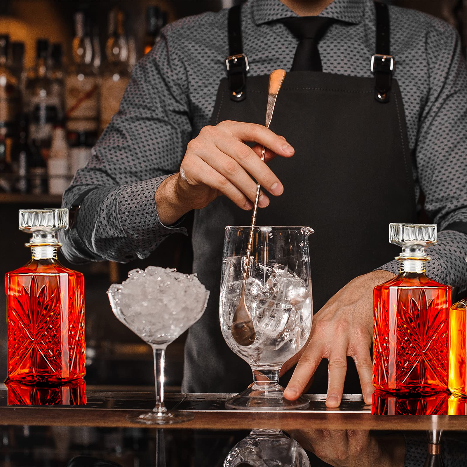 YJGS 5PC Italian Crafted Crystal Whiskey Decanter & Whiskey Bar Glasses