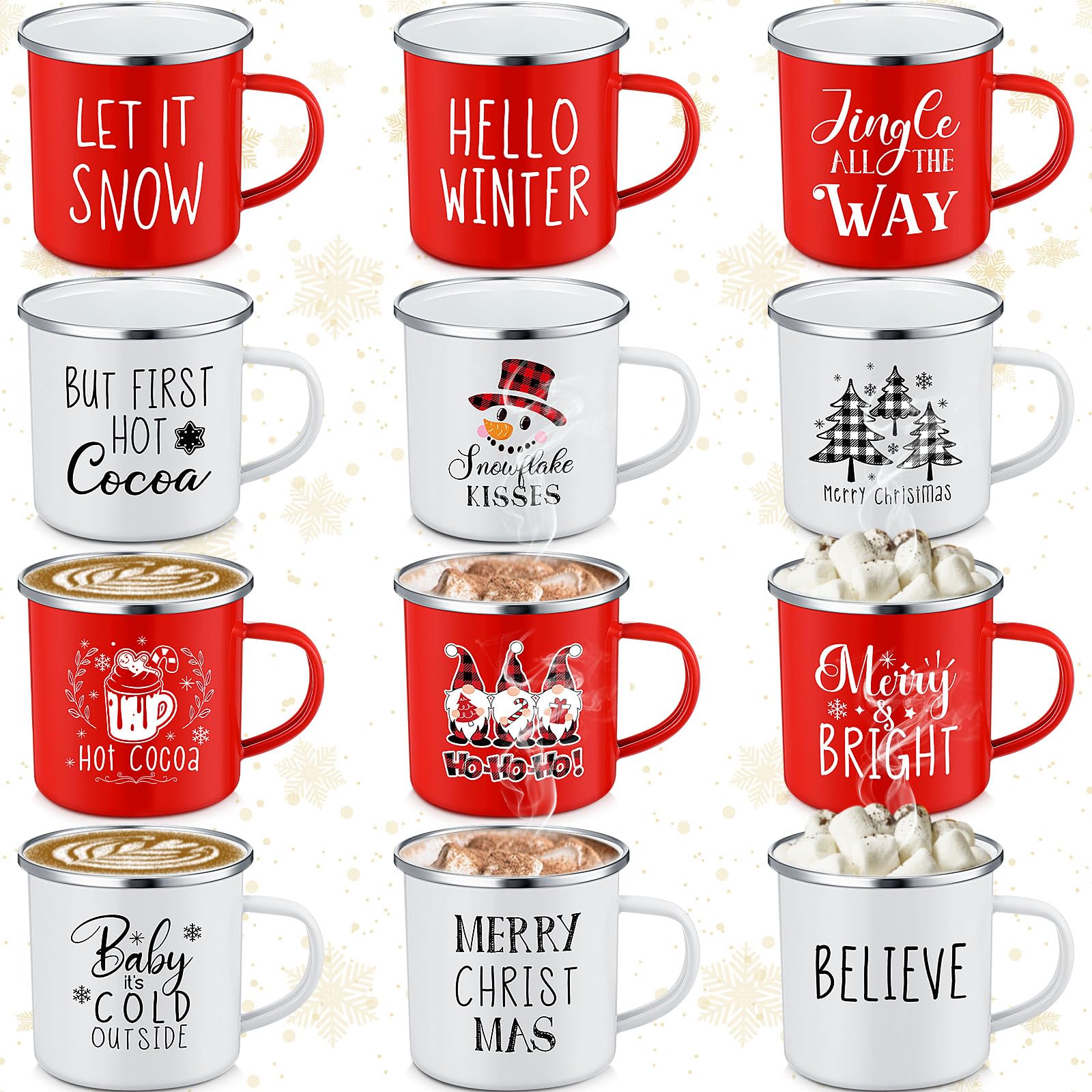 Maxcheck 12 mini tazze da caffè natalizie con nastro Merry Christmas Red Black Plaid Holiday Winter Mini tazza per inverno Natale inaugurazione della casa regalo centrotavola decorazione in 12 stili