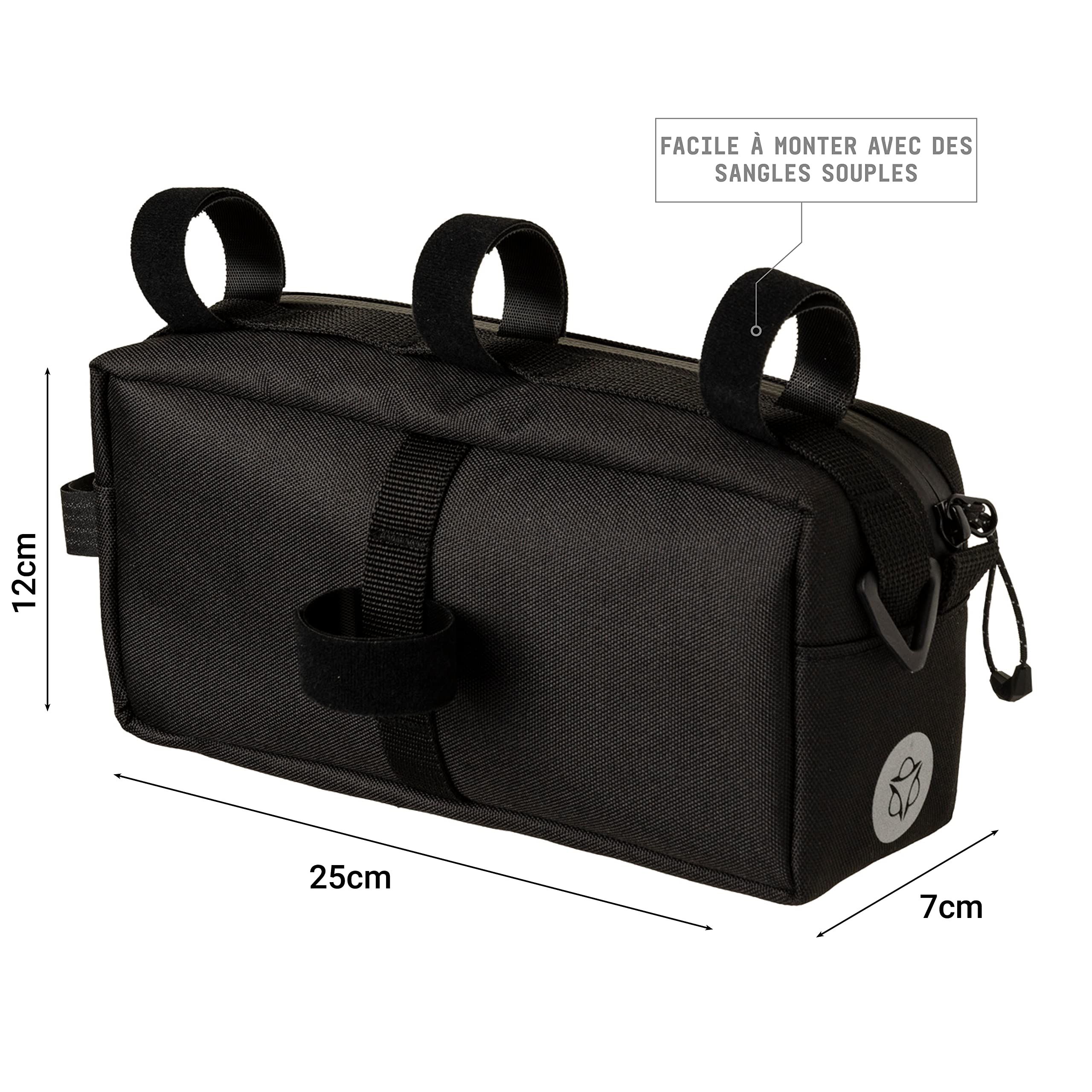 AGU Sacoche de Guidon pour Vélo Bar Bag, Sacoche de Guidon 2 litres, Hydrofuge, Réfléchissante, Montage Simple, 100% Polyester Recyclé - Noir