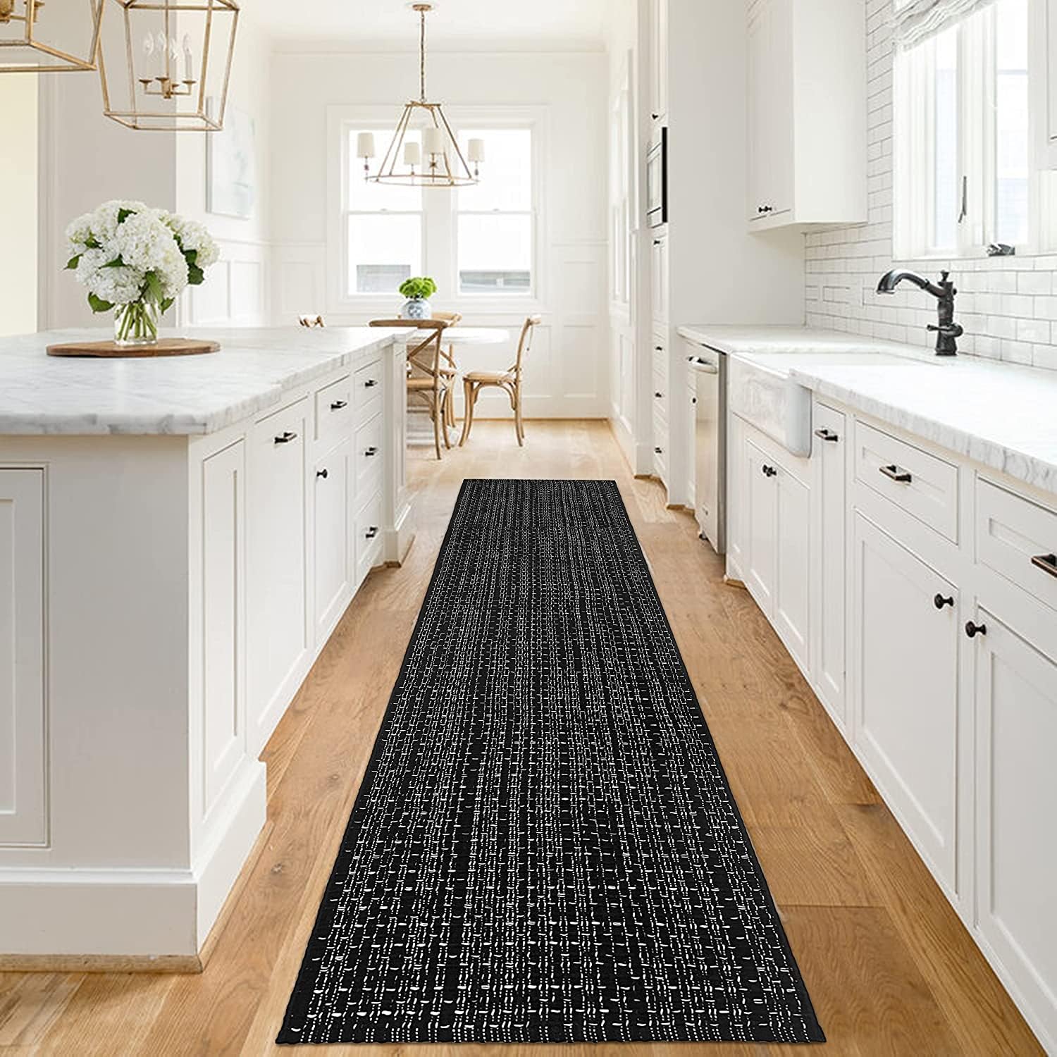 EARTHALL Upgraded Boho Runner Rug 2.6'x10', Black Hallway