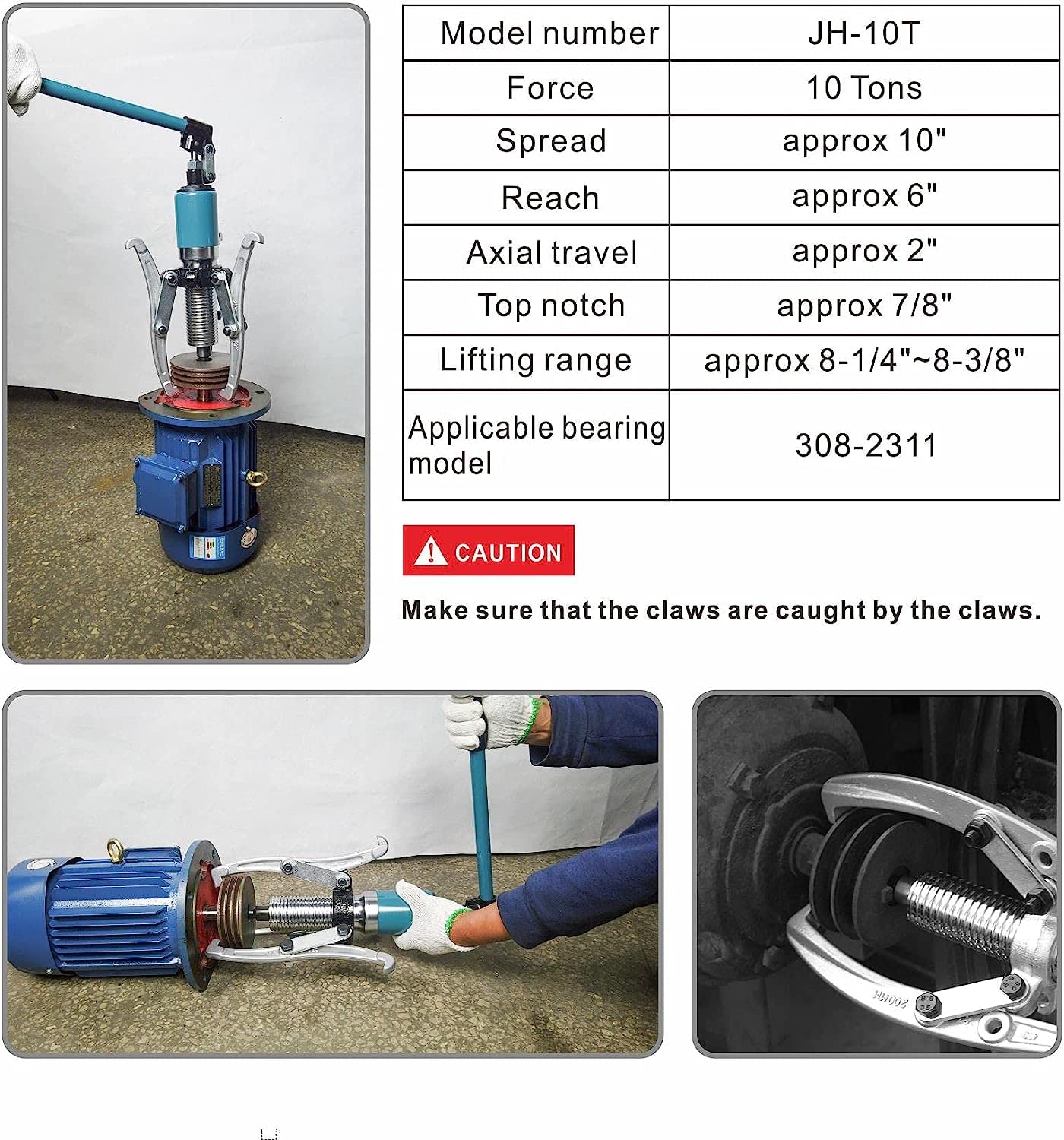 15T hydrauliczny ściągacz przekładni regulowany 3-szczękowy 12" zasięg, 12" rozstaw ściągacz kołnierzy łożysk kół (łącznie 10T)