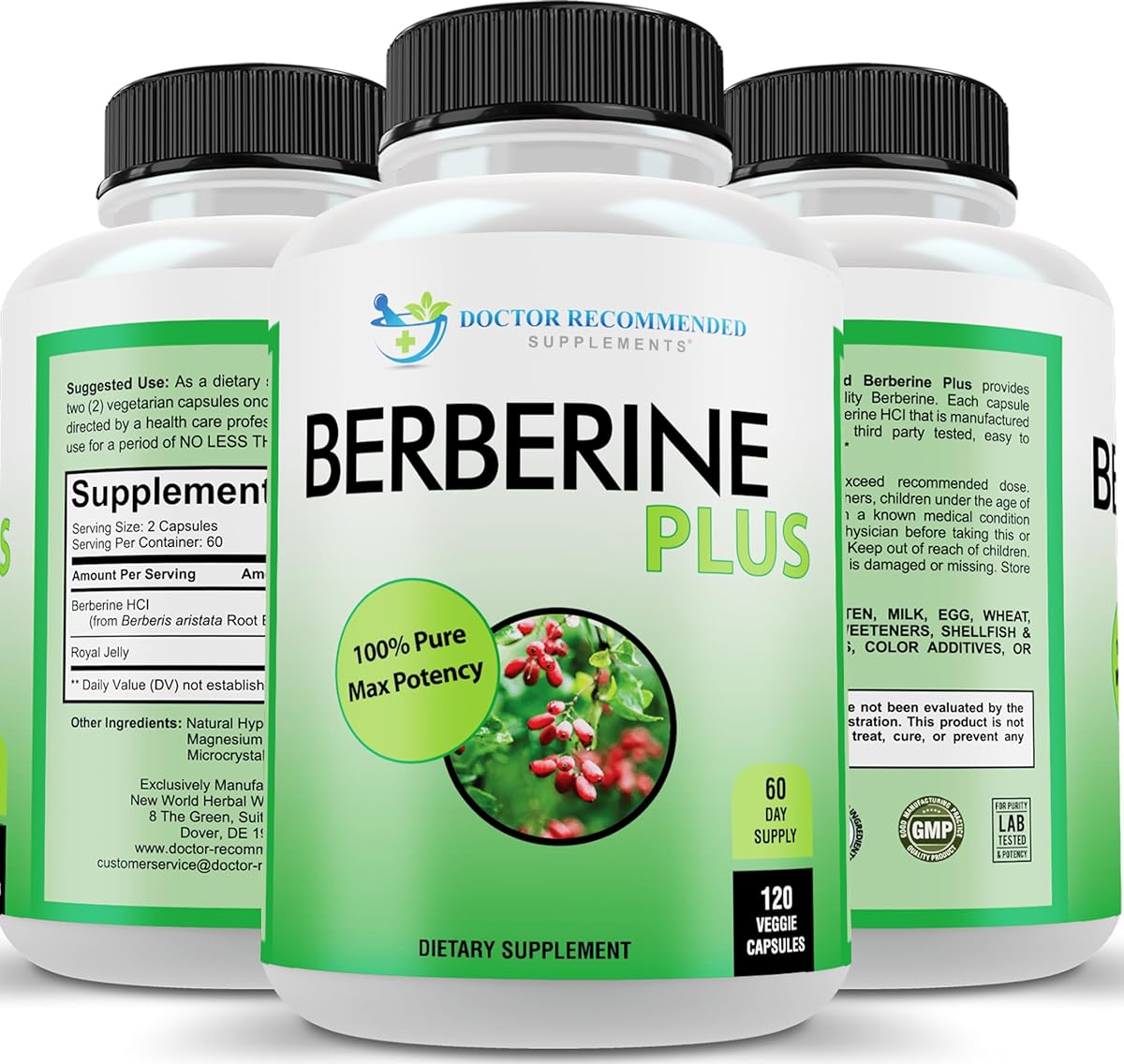 DOCTOR RECOMMENDED SUPPLEMENTS Berberine Plus 1200mg Per Serving - 120 Veggie Capsules with Royal Jelly