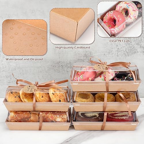 Miniatura 4 de Paquete de 60 cajas de papel para embutidos con tapas transparentes y seguras, cajas de panadería marrón de 7.5 pulgadas con 2 rollos de cinta,