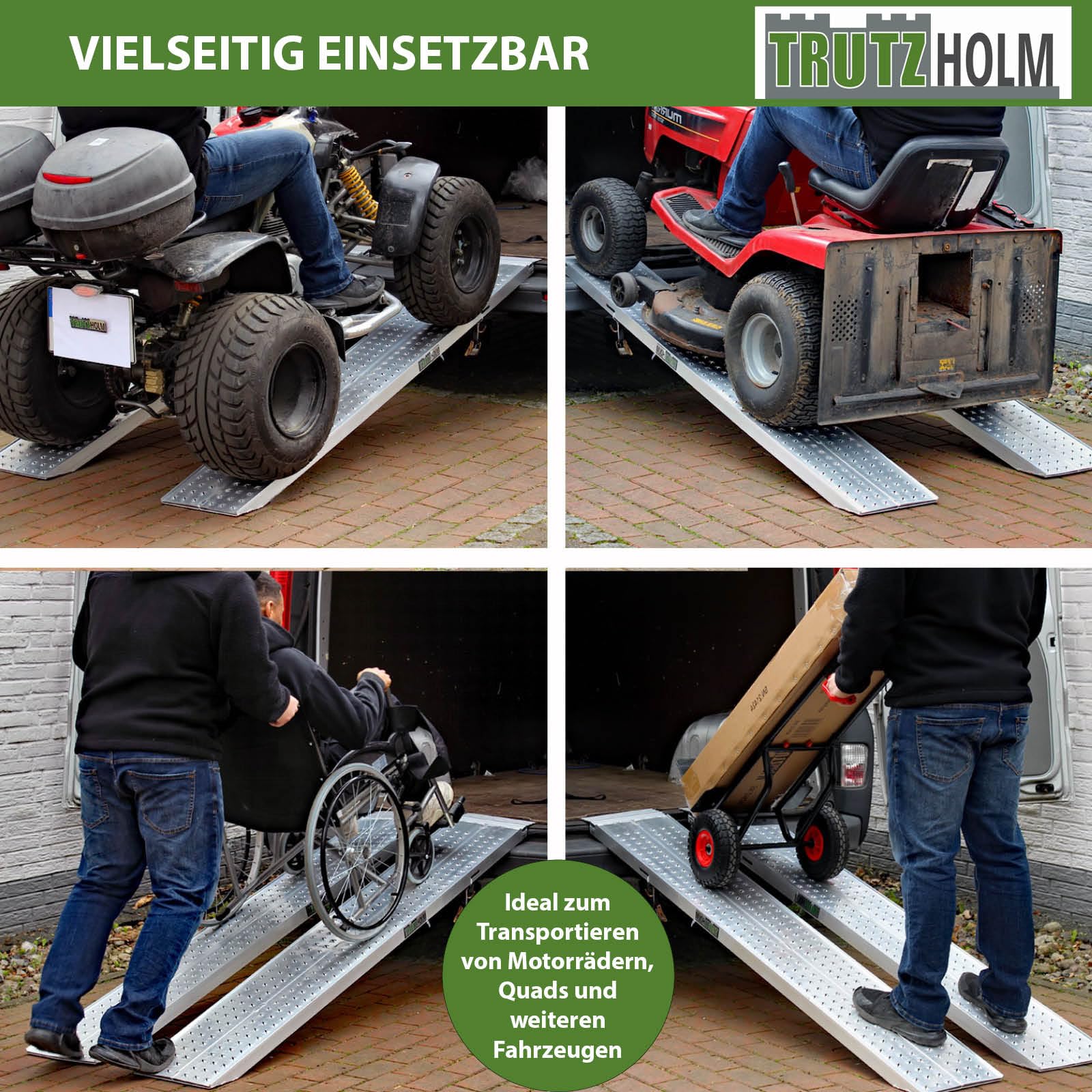 TRUTZHOLM 2 x Auffahrrampen 200 x 28 cm 540 kg als Paar 270 kg Stück Alu gelocht starr grau Verladerampen Motorradrampen