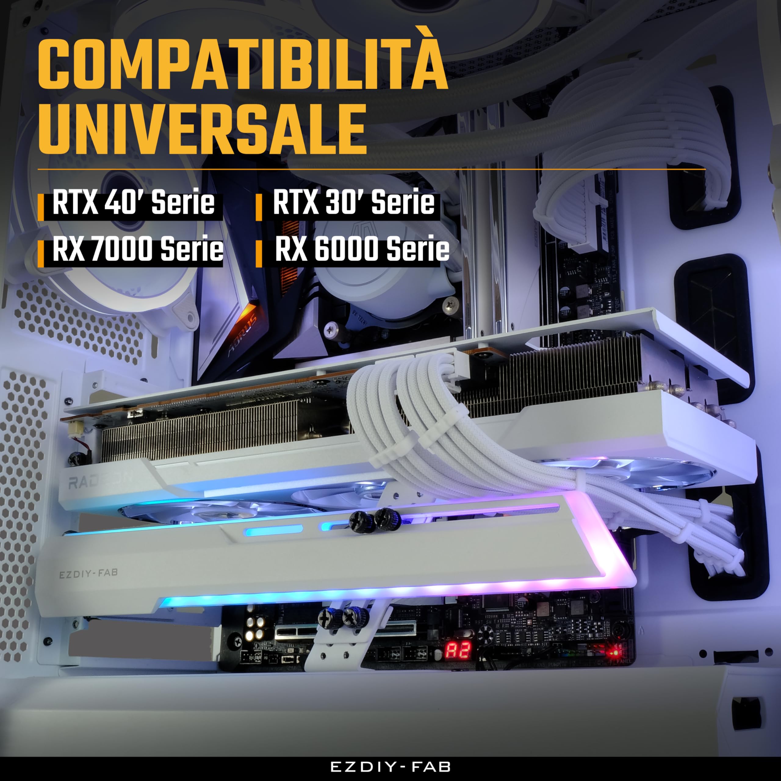 EZDIY-FAB 5V ARGB GPU Holder Brace Supporto Scheda Grafica GPU Supporto Scheda Video Staffa,Struttura Avvitabile,Supporto Scheda Video Sag Holder/Supporto Staffa RX7990XTX, RTX4090,Bianco-341-1