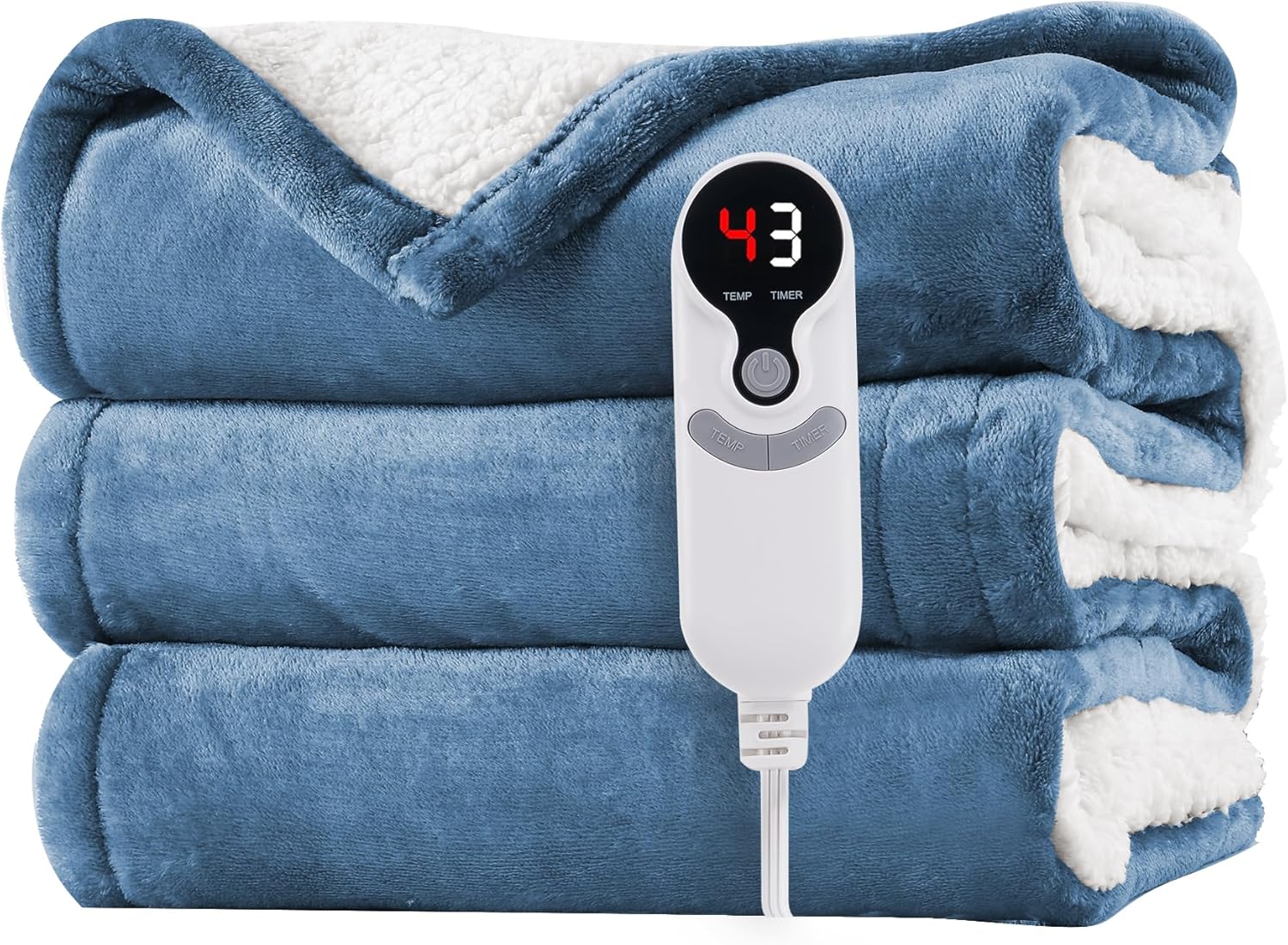 Electric Heated Blanket Throw Size 50"x60" - Flannel & Sherpa Fabric Dual-Sided, 6 Heat Settings & 1-3 Hours Auto Off, Soft & Cozy Warming Throw for Home, Office, or Bed, Machine Washable, Slate Blue - Image 8