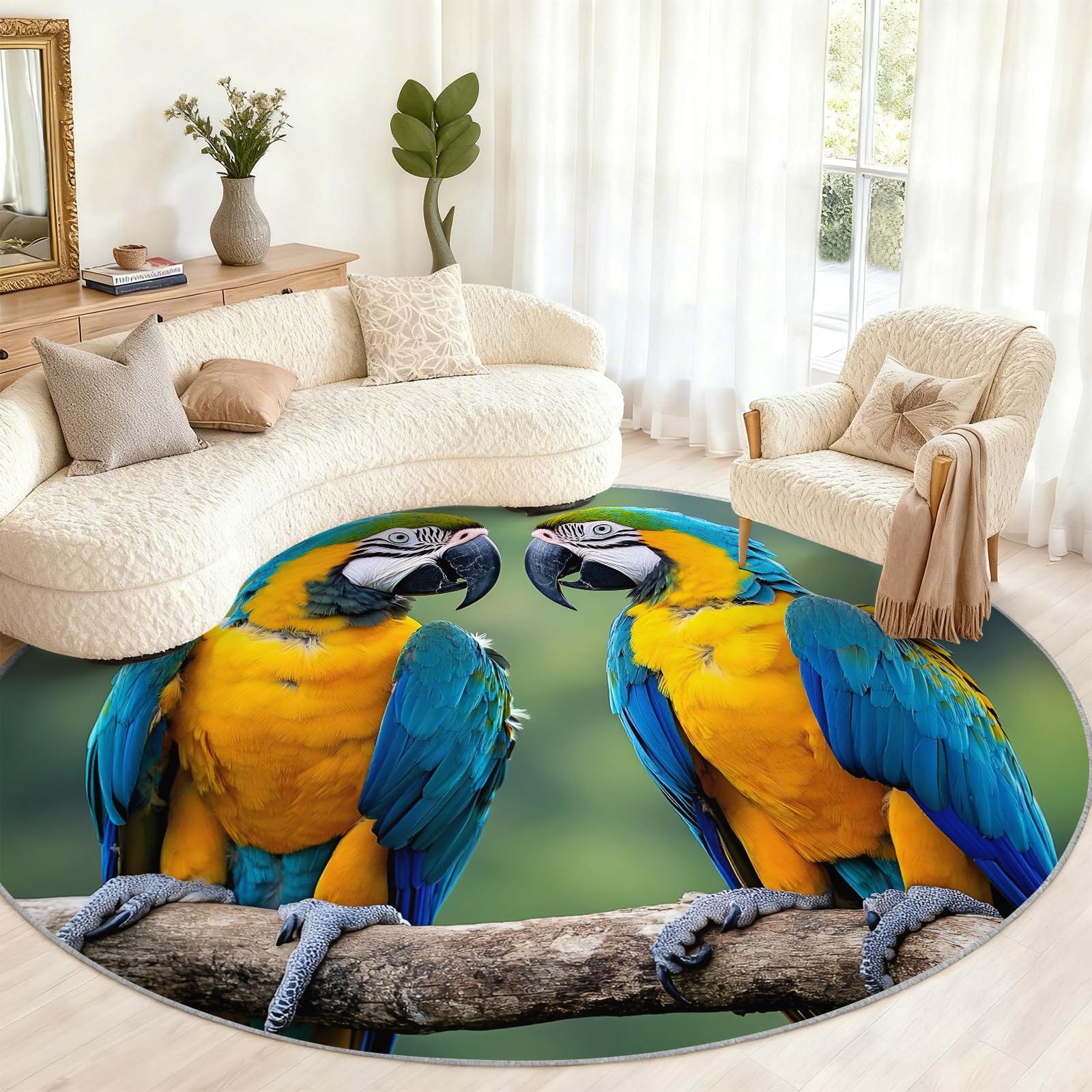 Tapis rond 240 cm au motif perroquet avec textile lavable haute durabilité