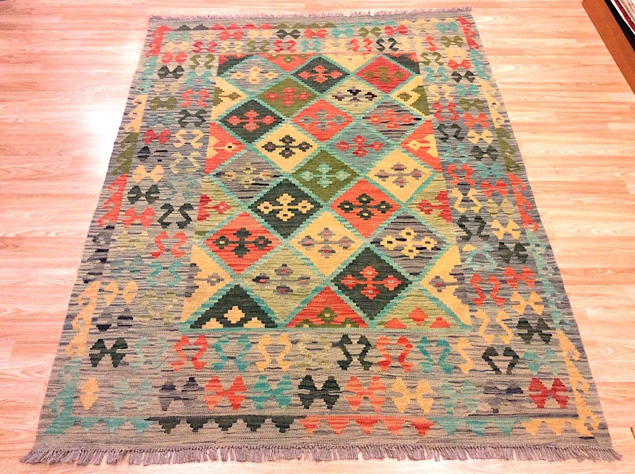 Modern Soft Green Grey Tartan Highland Check Rugs (120cm x 170cm