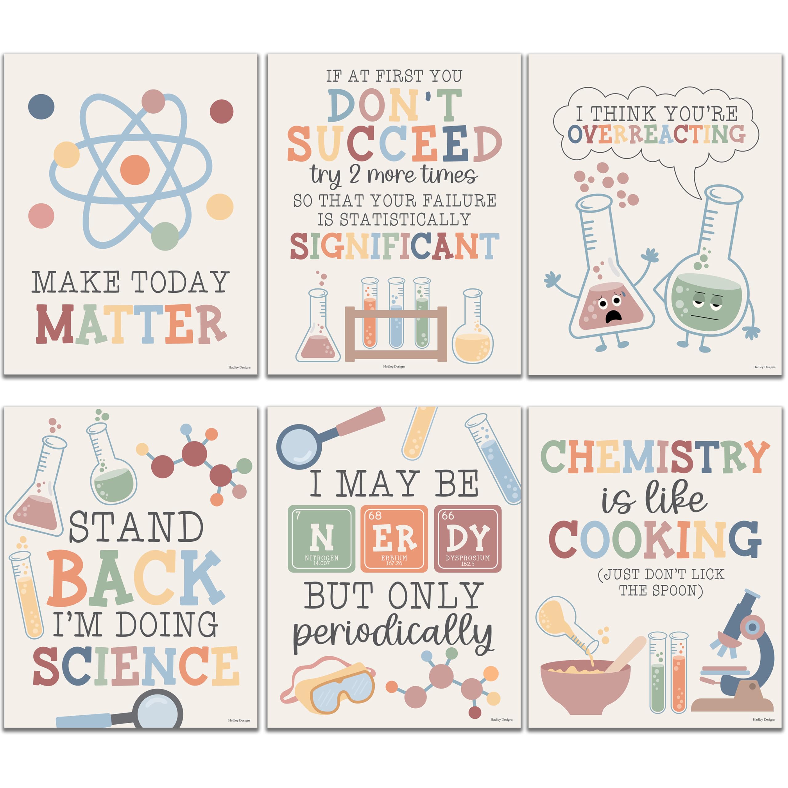 Hadley Designs 6 Science Posters for Classroom Decor - Inspirational and Fun Science Classroom Decor for Elementary & Middle School, Boho Motivational Wall Art