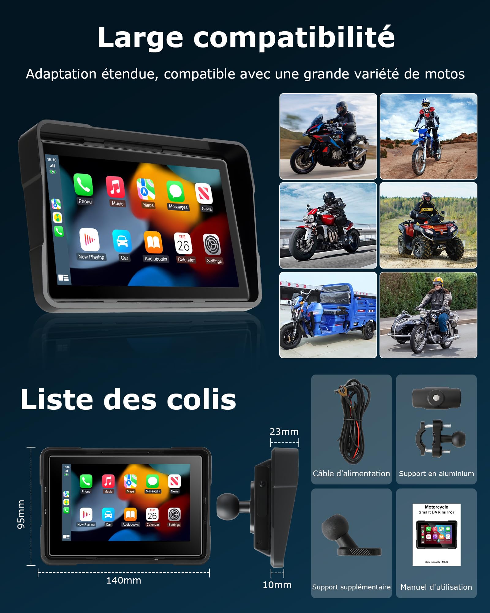 Jansite Carplay Moto Écran Android Auto avec Tactile Étanche de 5 Pouces | CarPlay&Android Auto Sans Fil, Vocales GoOgle & Siri, écran Tactile étanche IP67, Utilisable avec des Gants, GPS Navigation