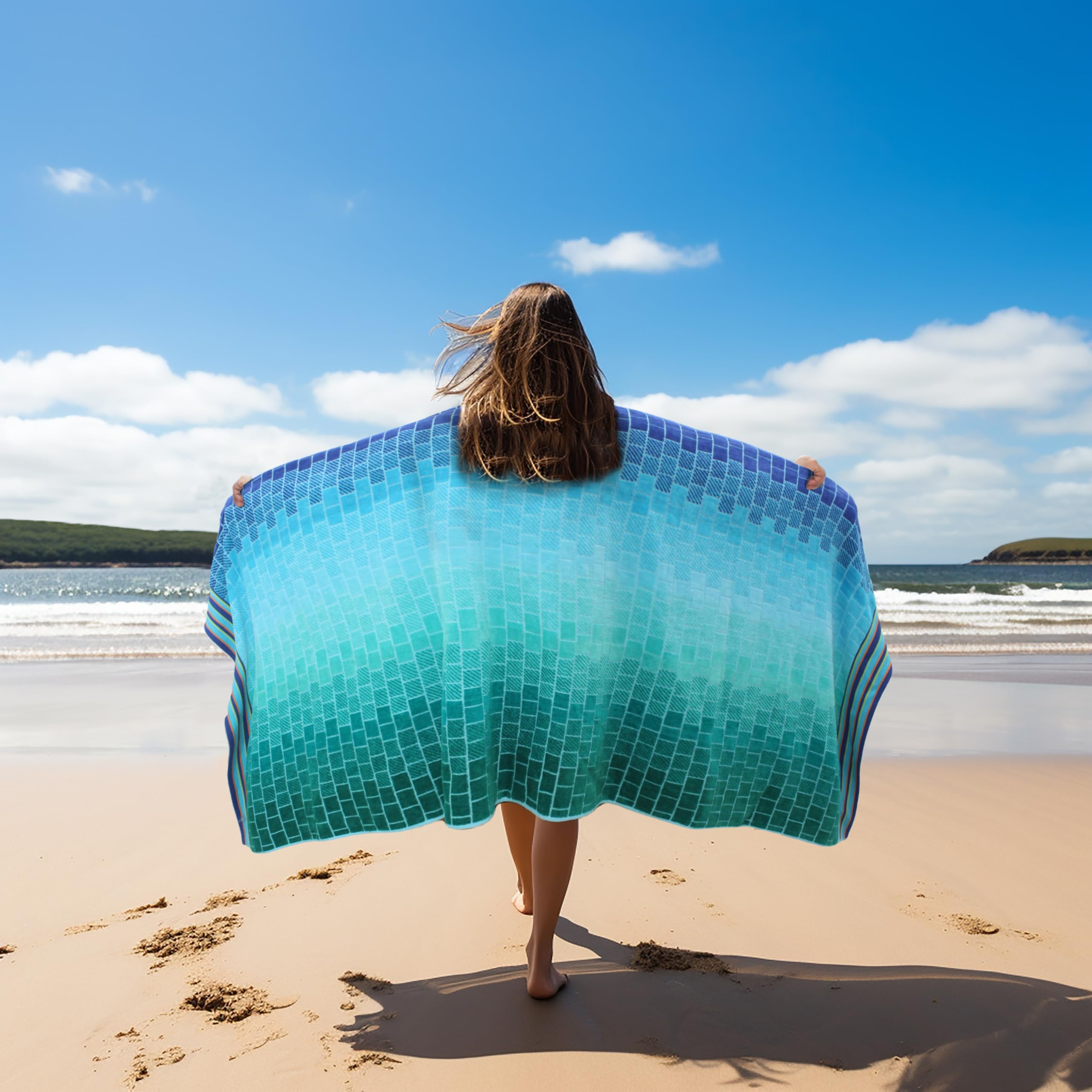 Toalla de playa de gran tamaño – Paquete de 2 toallas grandes y enormes de 35 x 70 – 100% algodón – Toalla de baño de picnic para piscina – terciopelo jacquard de felpa de 450 GSM, 6