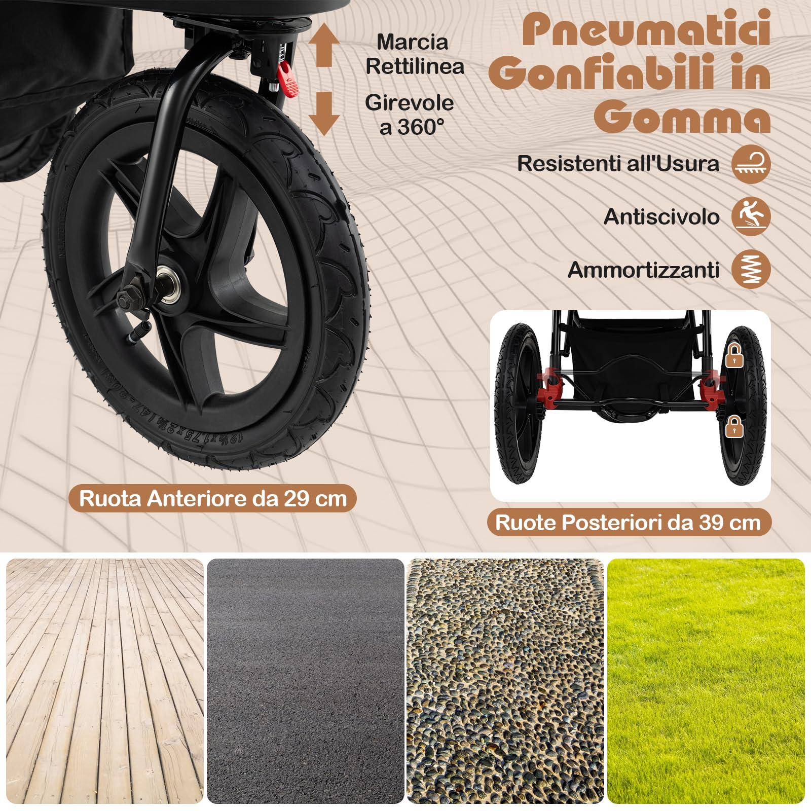 COSTWAY Passeggino Leggero a 3 Ruote, Passeggino Pieghevole con Cappotta Estensibile, Schienale Reclinabile e Portabicchieri, Carrozzina da Jogging per Bambini 0-48 Mesi fina a 22 KG
