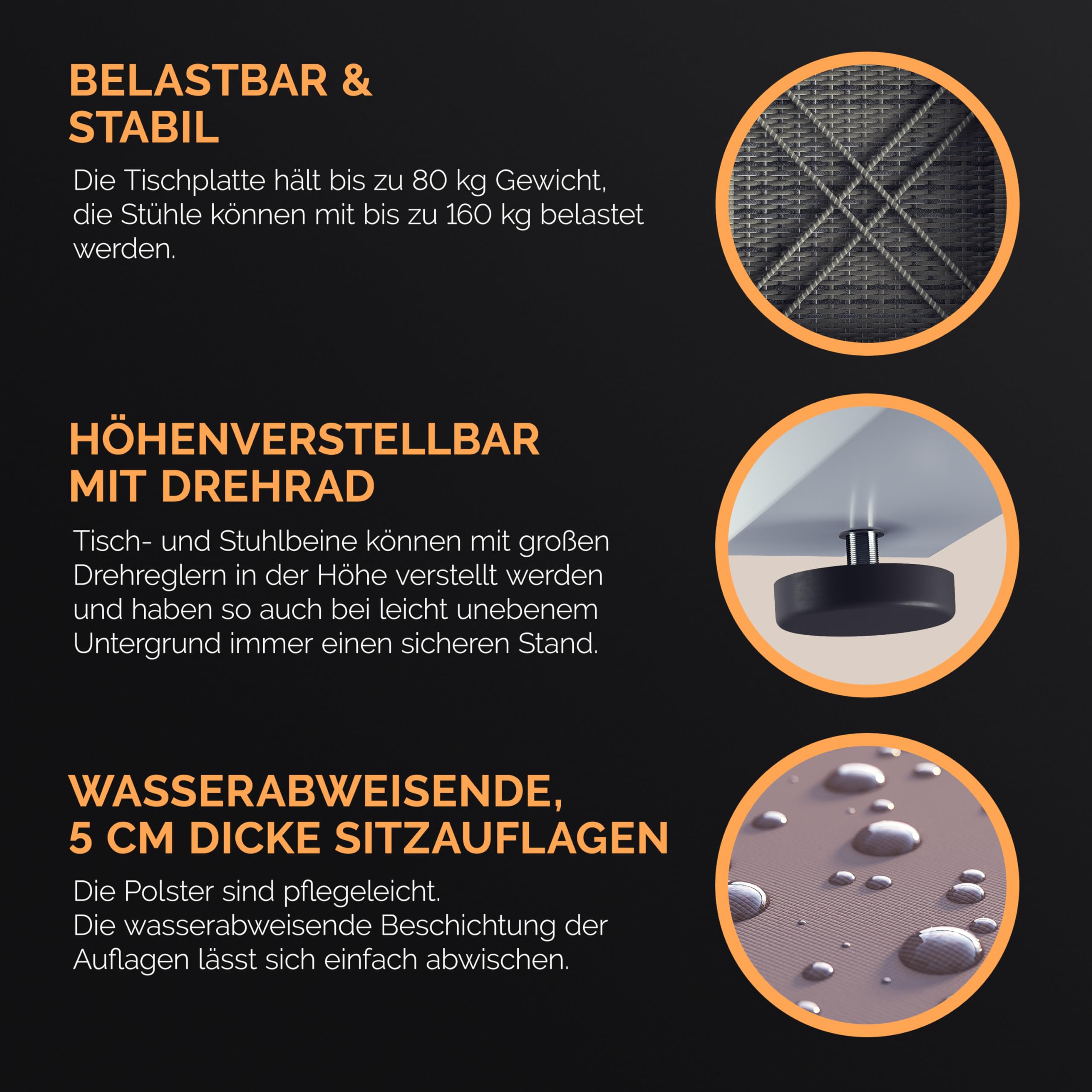 Casaria® Balkonmöbel Set WPC Tisch 160kg Belastbarkeit Polyrattan 2 Stühle Auflagen höhenverstellbare Füße Outdoor Wetterfest Garten Balkon Möbel Lounge Grau