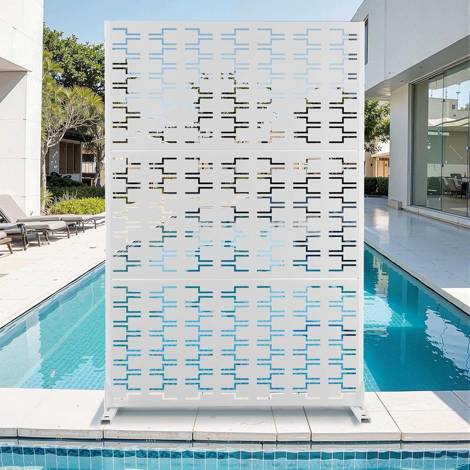 Metal Privacy Screen for Outdoor & Indoor Use, Free Standing Privacy Screen for Patio Garden Pool, 72" H x 47" W Decoative Privacy Panels, Weather Resistant, Easy Assembly (White Brick)