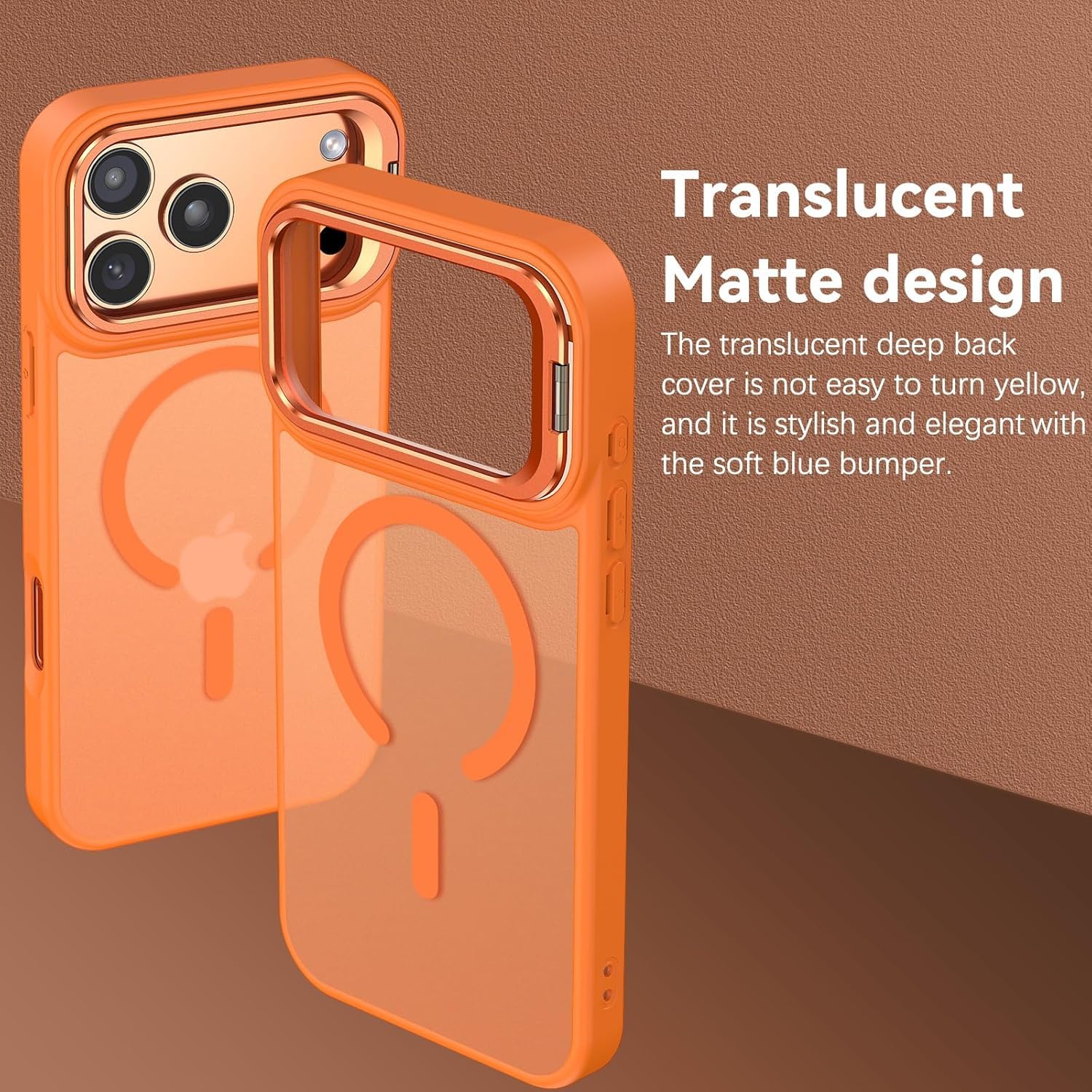 Elzzi Kickstand Case for iPhone 18 Pro Max/iPhone 17 Pro Max Case MagSafe Compatible, Builtin Adjustable Camera Stand, Translucent Matte AntiFingerprint Heavy Duty Shockproof Cover, Cosmic Orange — Amazon image 8